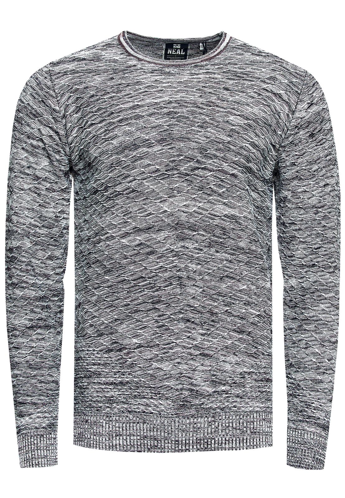 Moderner Herren Feinstrick-Pullover mit Strukturmuster Rundhals-Sweater 13371 Beige