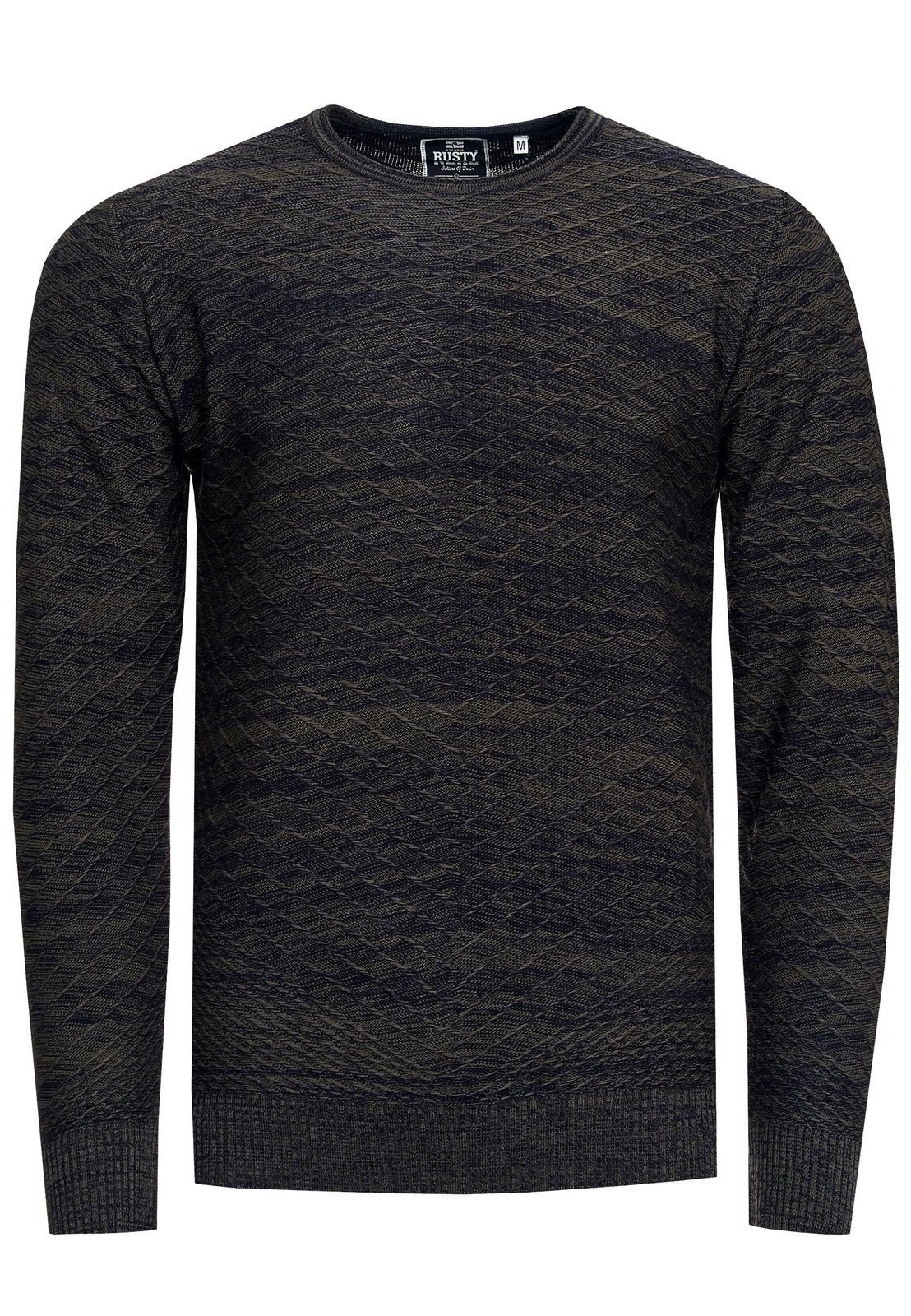 Moderner Herren Feinstrick-Pullover mit Strukturmuster Rundhals-Sweater 13371 Khaki