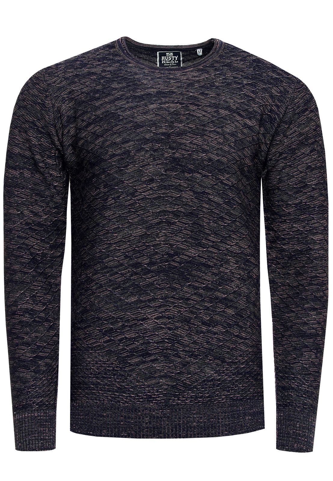 Moderner Herren Feinstrick-Pullover mit Strukturmuster Rundhals-Sweater 13371 Marine