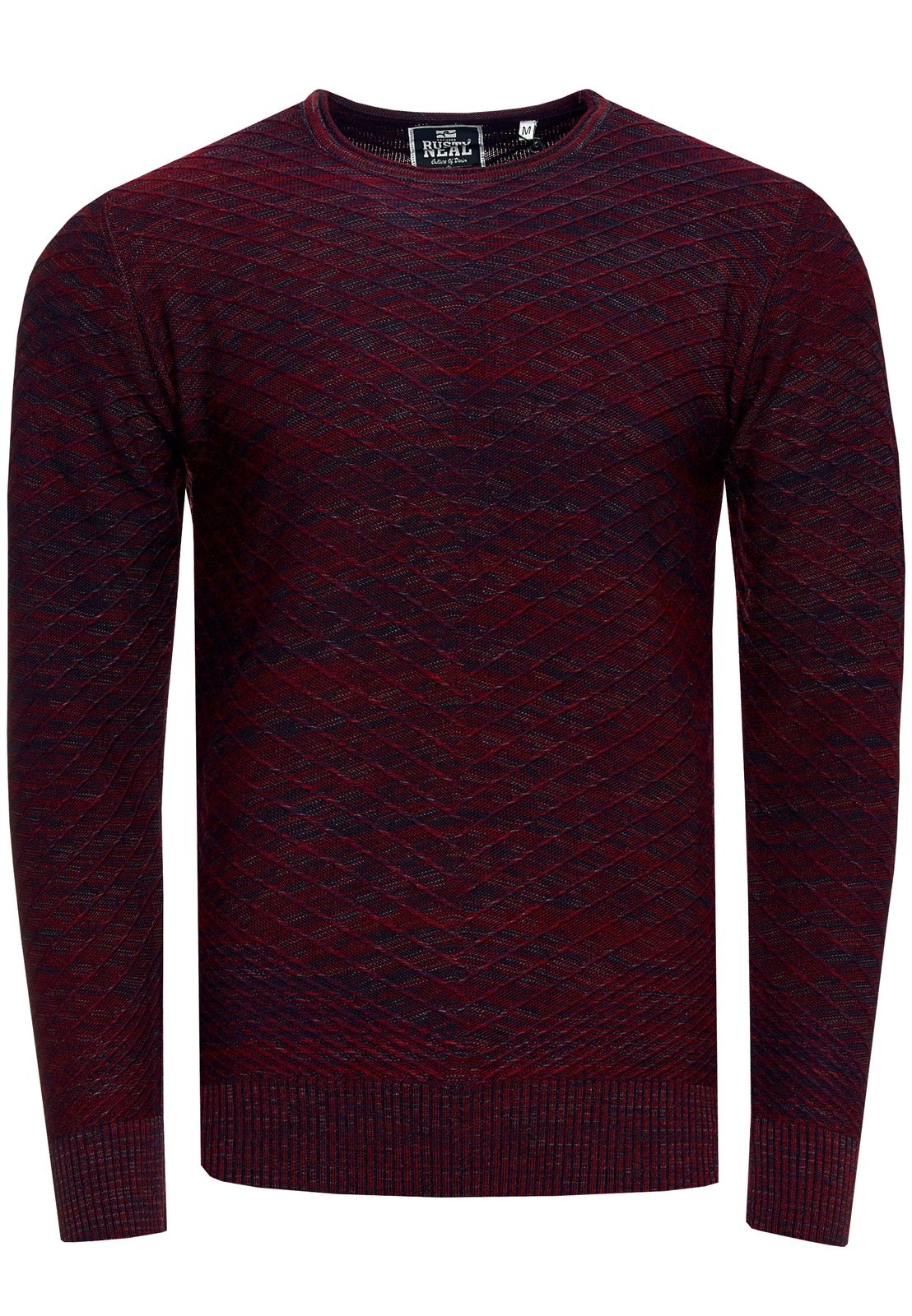 Moderner Herren Feinstrick-Pullover mit Strukturmuster Rundhals-Sweater 13371 Weinrot