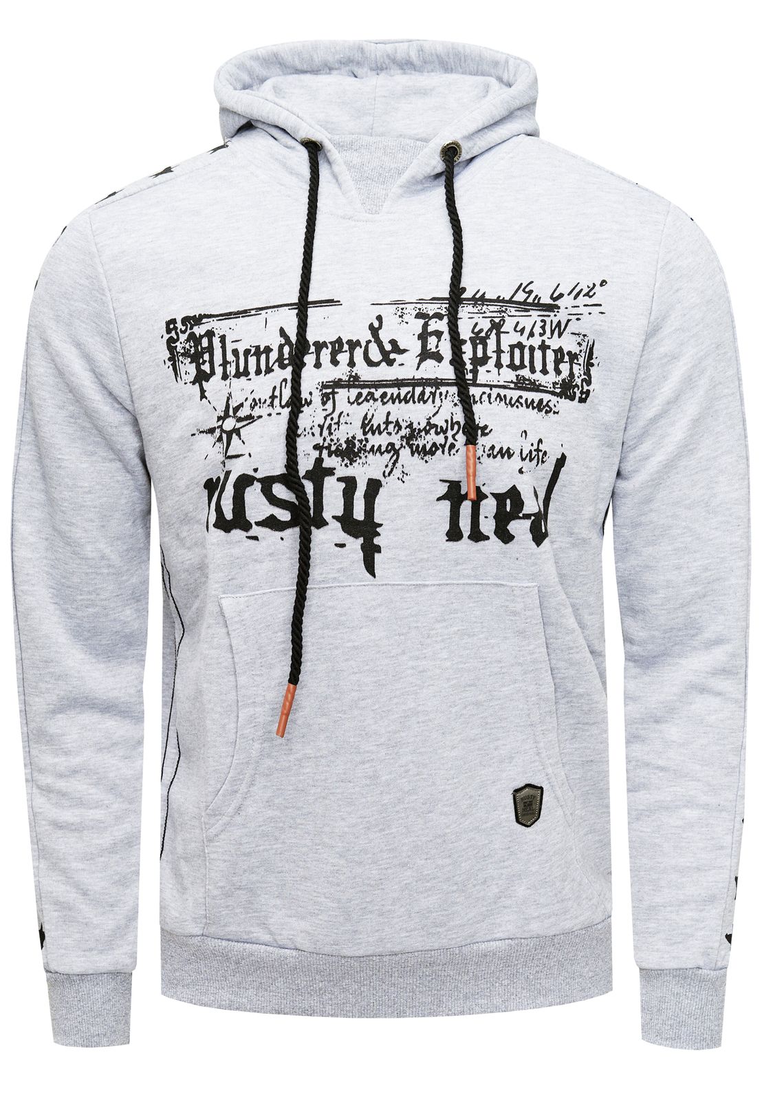 Moderner Herren Kapuzen-Pullover mit Sternen-Prints an den Ärmeln Hoodie mit Känguru-Tasche Sweater 19138 Grau