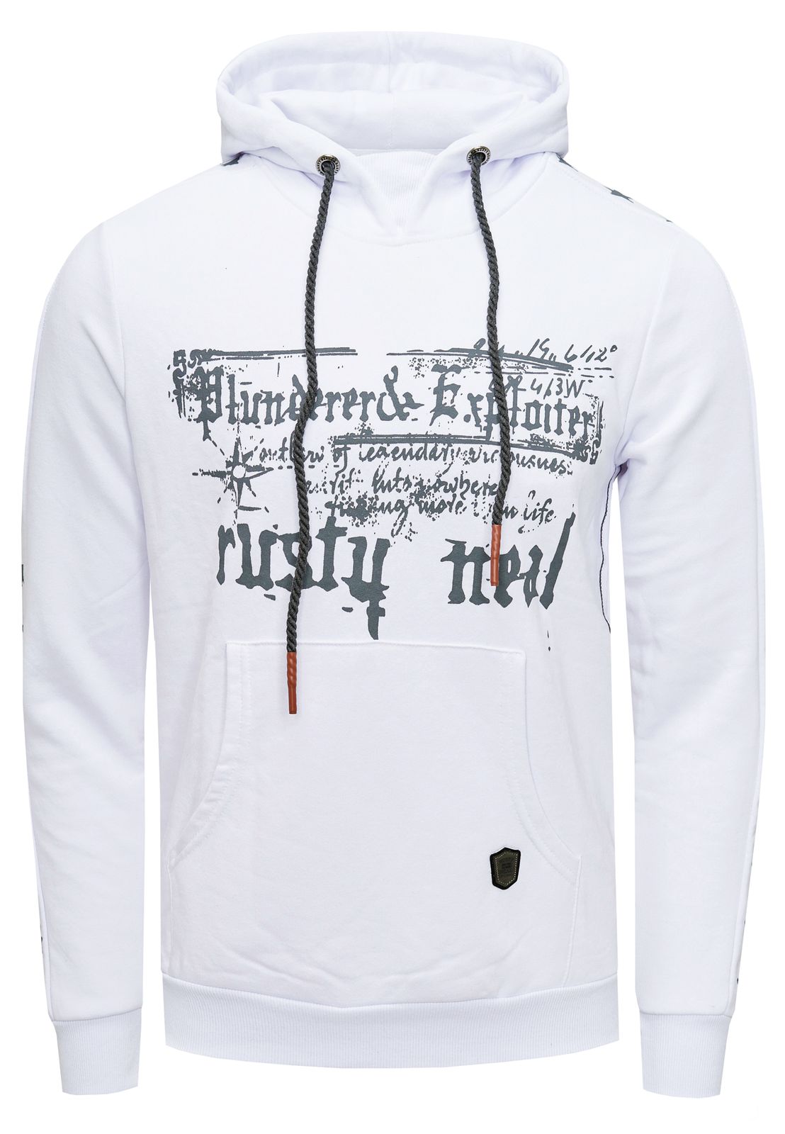 Moderner Herren Kapuzen-Pullover mit Sternen-Prints an den Ärmeln Hoodie mit Känguru-Tasche Sweater 19138 Weiß
