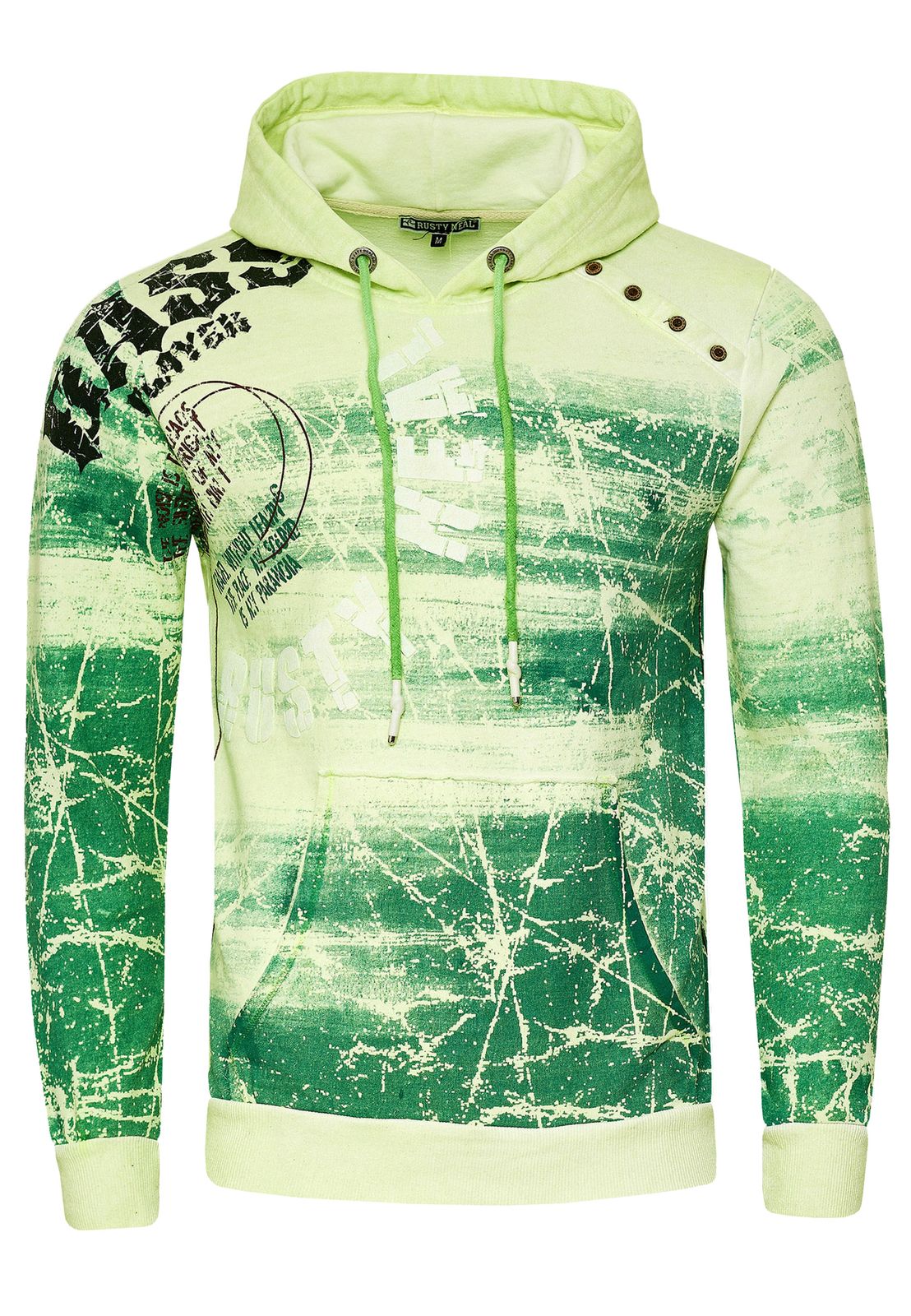 Moderner Herren Kapuzen-Pullover Oil-Washed Hoodie mit dekorativer Knopfleiste Sweatshirt 19129 Grün