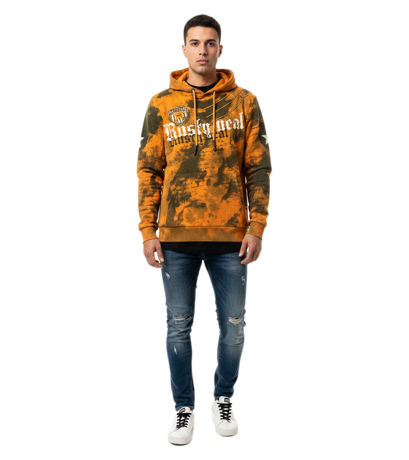 Moderner Herren Kapuzen-Pullover Style mit Statement Hoodie und auffälligem Schriftzug 19112 Orange