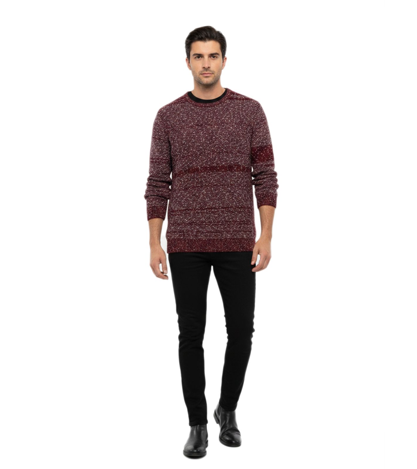 Moderner Herren Strick-Pullover Herren Rundhals-Pullover mit Punktmuster Strick-Sweater 6245-Rot