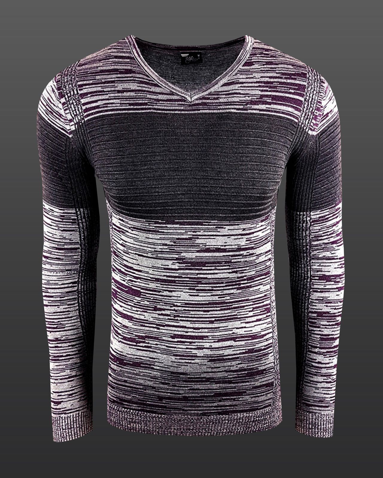 Moderner Herren Strick-Pullover im Colorblock Slim Fit V-Ausschnitt Sweater 6285 Bordeaux/Braun