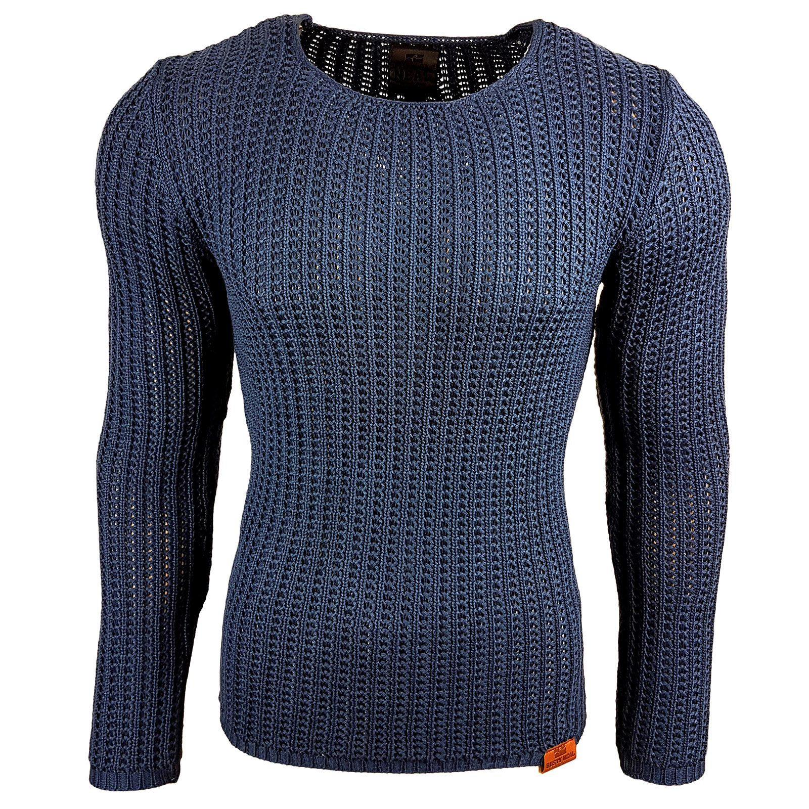 Moderner Herren Strick-Pullover im Strukturstrick Slim Fit Rundhals-Sweater 13267 Petrol