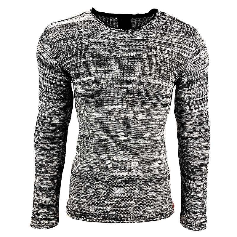 Moderner Herren Strick-Pullover im Strukturstrick Slim Fit Rundhals-Sweater 13268 Schwarz