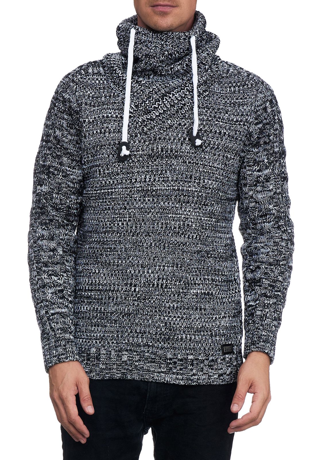 Moderner Herren Strick-Pullover mit Rollkragen Strukturstrick-Sweater 13369 Schwarz