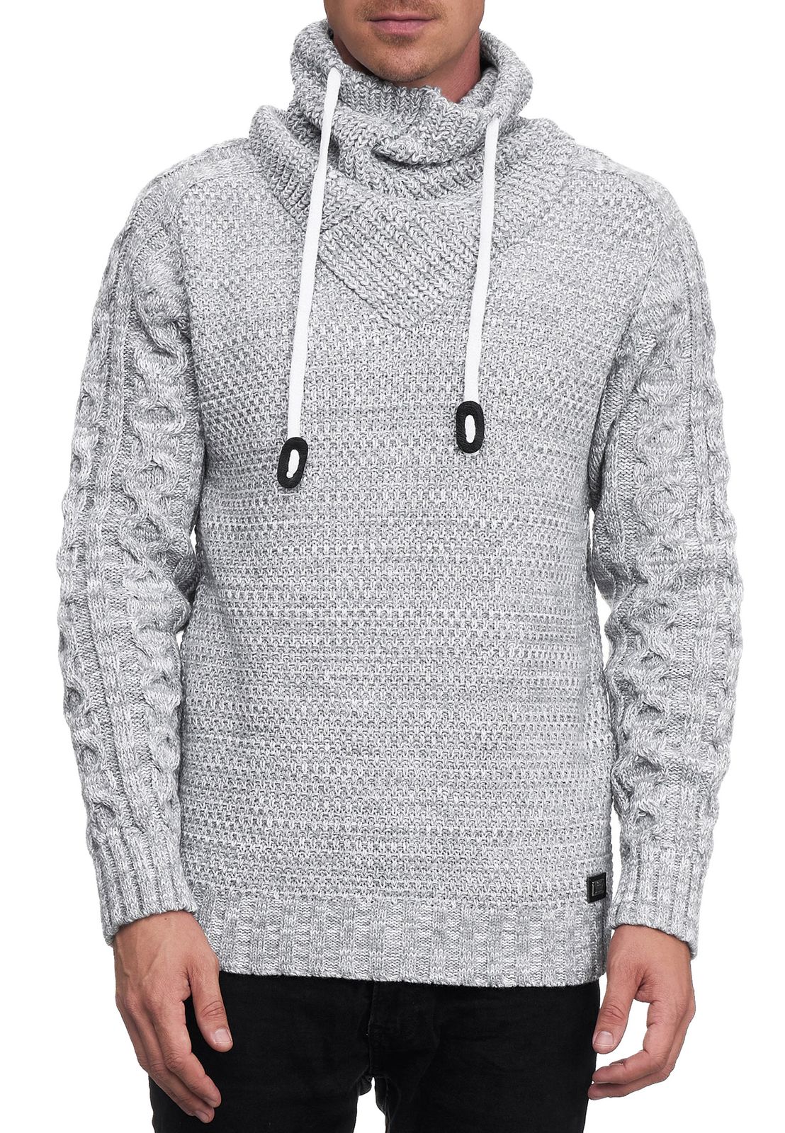 Moderner Herren Strick-Pullover mit Rollkragen Strukturstrick-Sweater 13369 Weiß