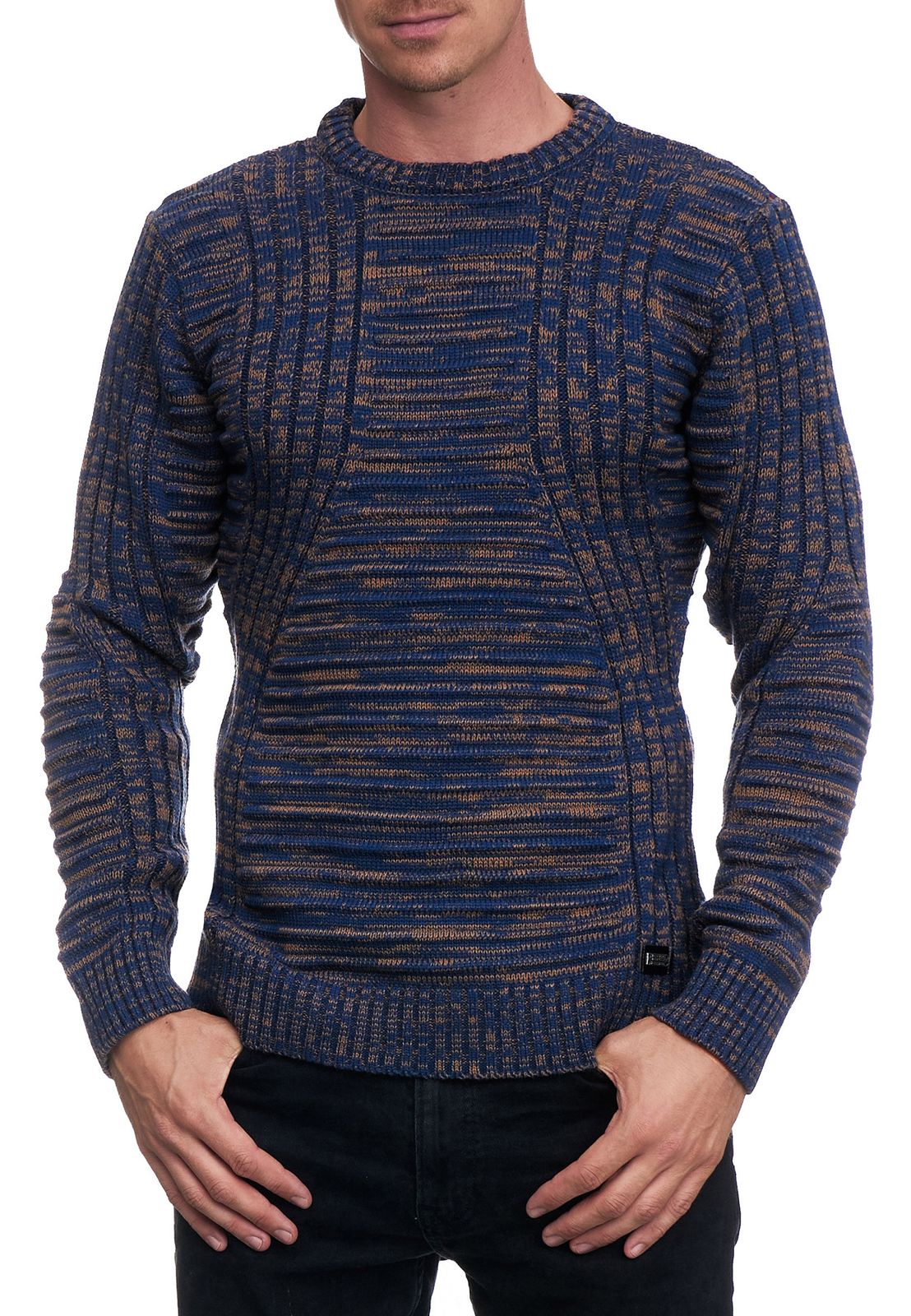 Moderner Herren Strick-Pullover mit Strukturmuster Rundhals-Sweater 13361 Camel