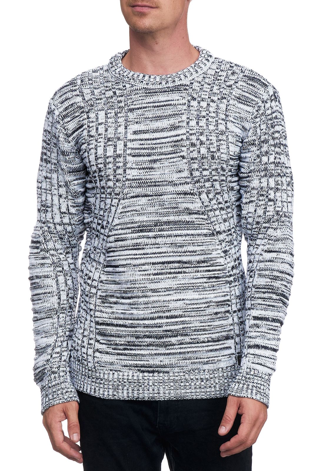 Moderner Herren Strick-Pullover mit Strukturmuster Rundhals-Sweater 13361 Weiß