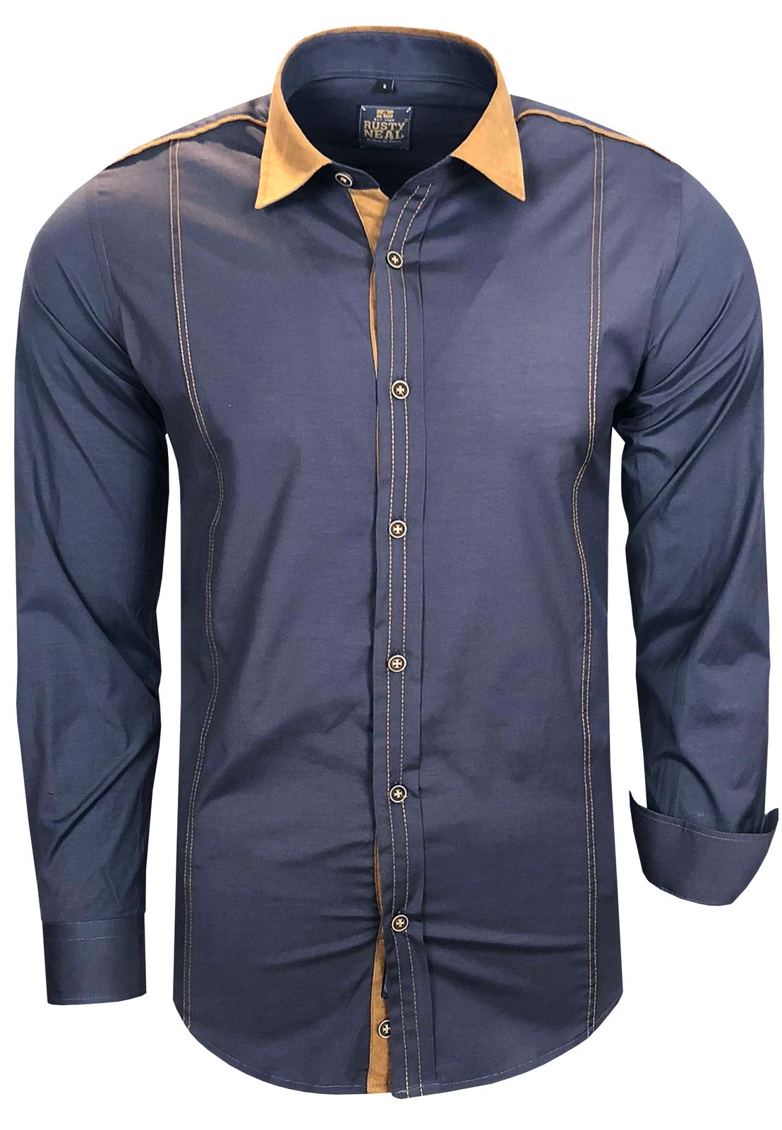 Modernes Langarm-Hemd für Herren mit kontrastfarbigen Nähten Business-Shirt Freizeit-Hemd 76 Anthrazit