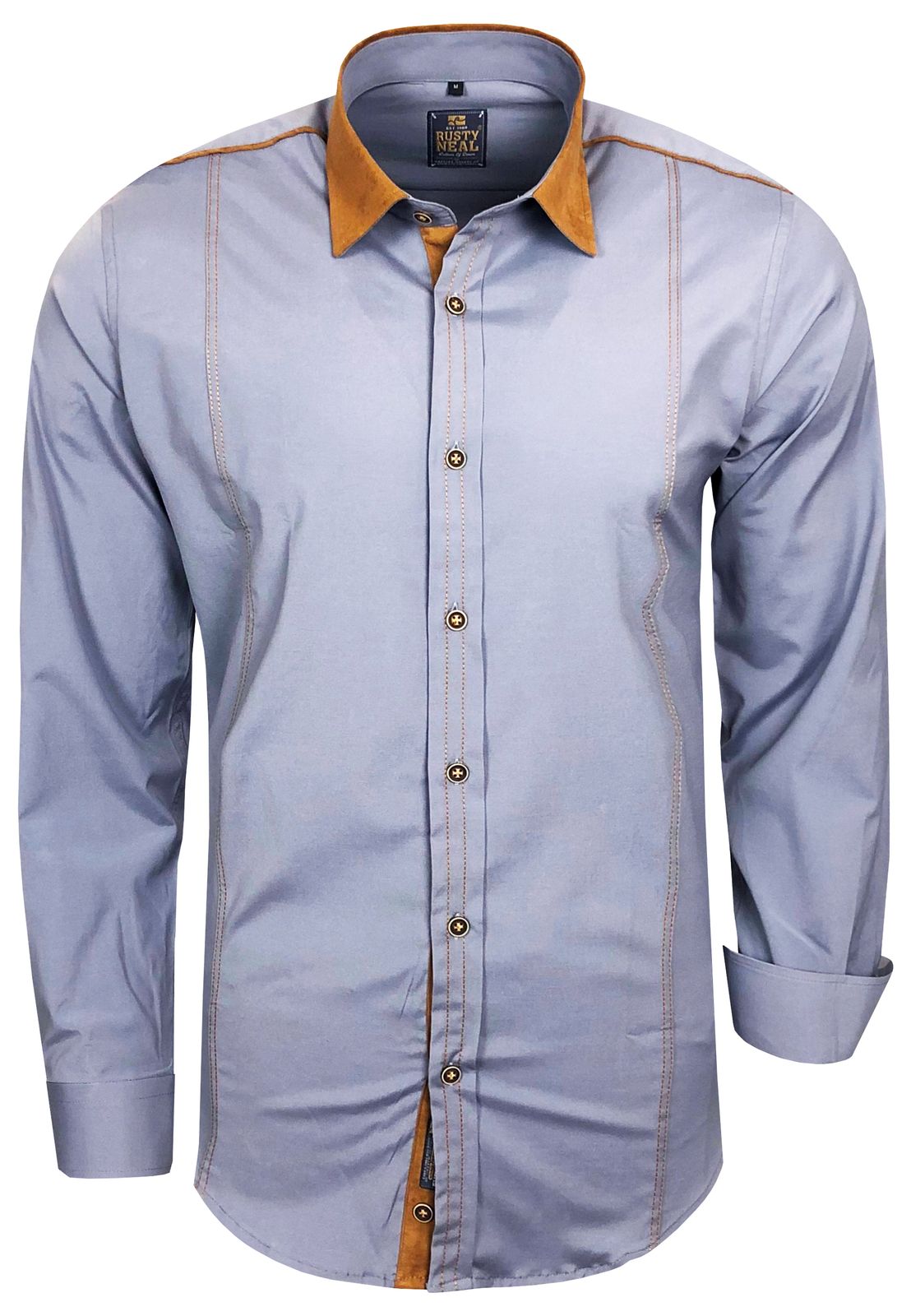 Modernes Langarm-Hemd für Herren mit kontrastfarbigen Nähten Business-Shirt Freizeit-Hemd 76 Grau