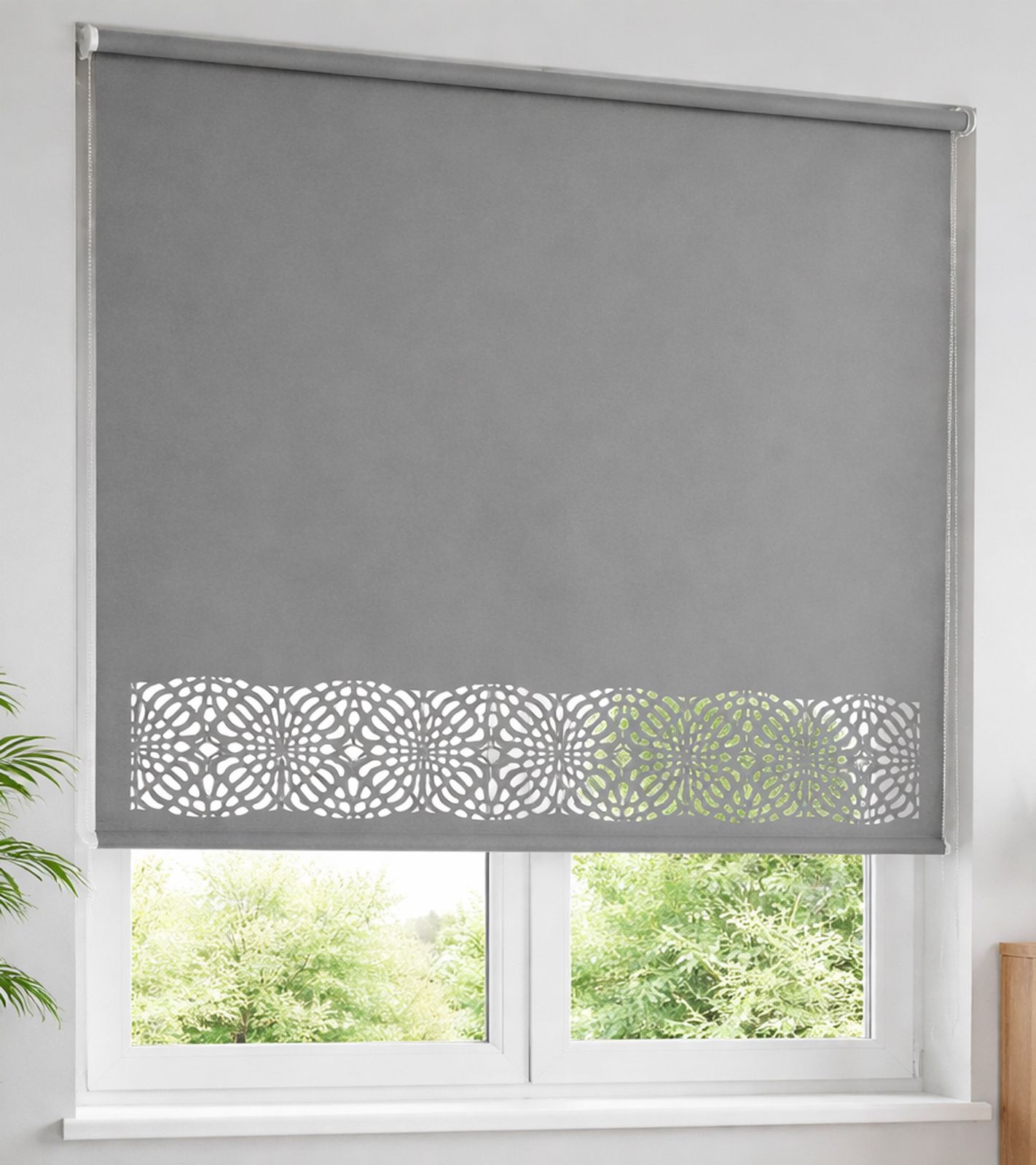 Modernes Sichtschutzrollo mit dekorativer Laser-Aussparung Fenster-Rollo Sonnenschutz 959887 Grau
