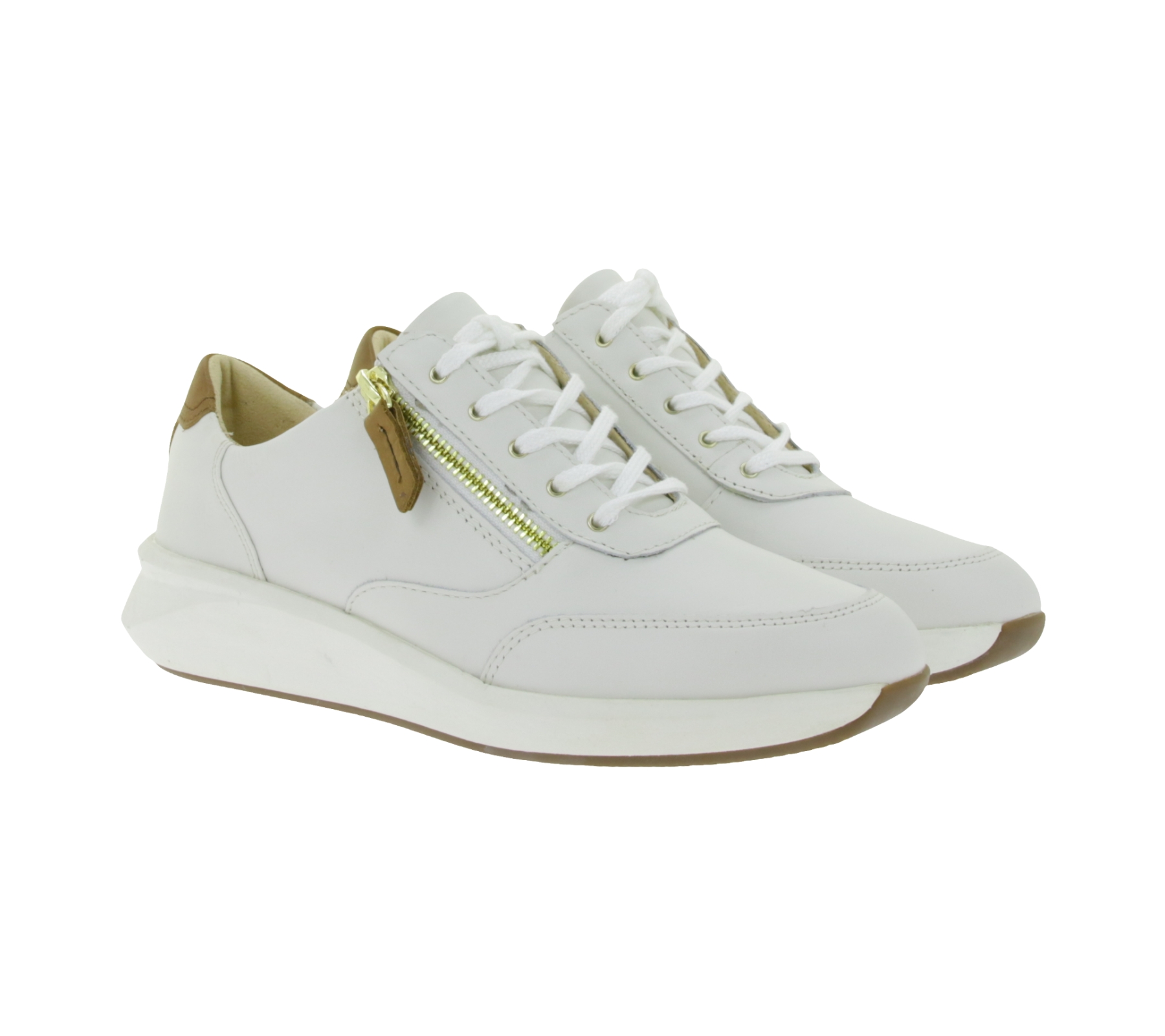 Modische Clarks Un Rio Zip Damen Sneaker Echtleder-Schuhe mit Reißverschluss Schnür-Schuhe 26167372 Weiß