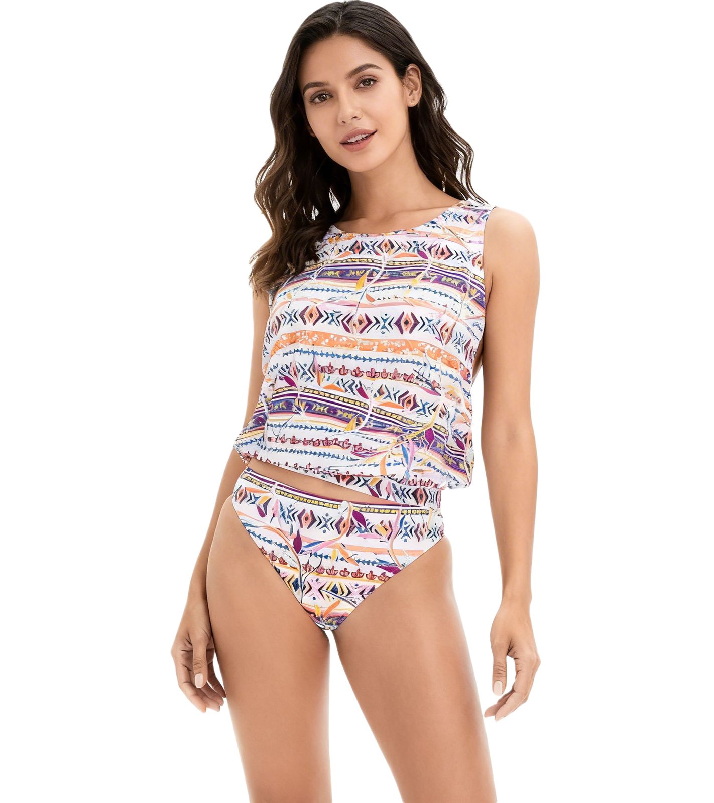 modische Damen Bikini Hose Bikini-Slip mit hohem Beinausschnitt Bademode 967120 Weiß/Bunt