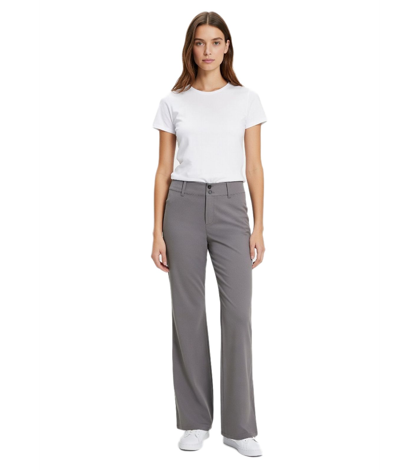 modische Damen Hose Stoff-Hose Schlag-Hose mit weitem Bein 973009 Grau