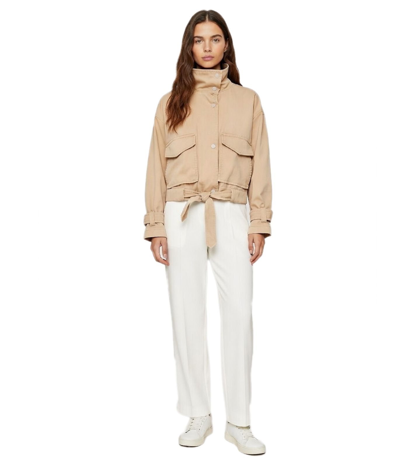 modische Damen Twill-Jacke nachhaltige Baumwoll-Jacke mit Taschen 920758 Beige