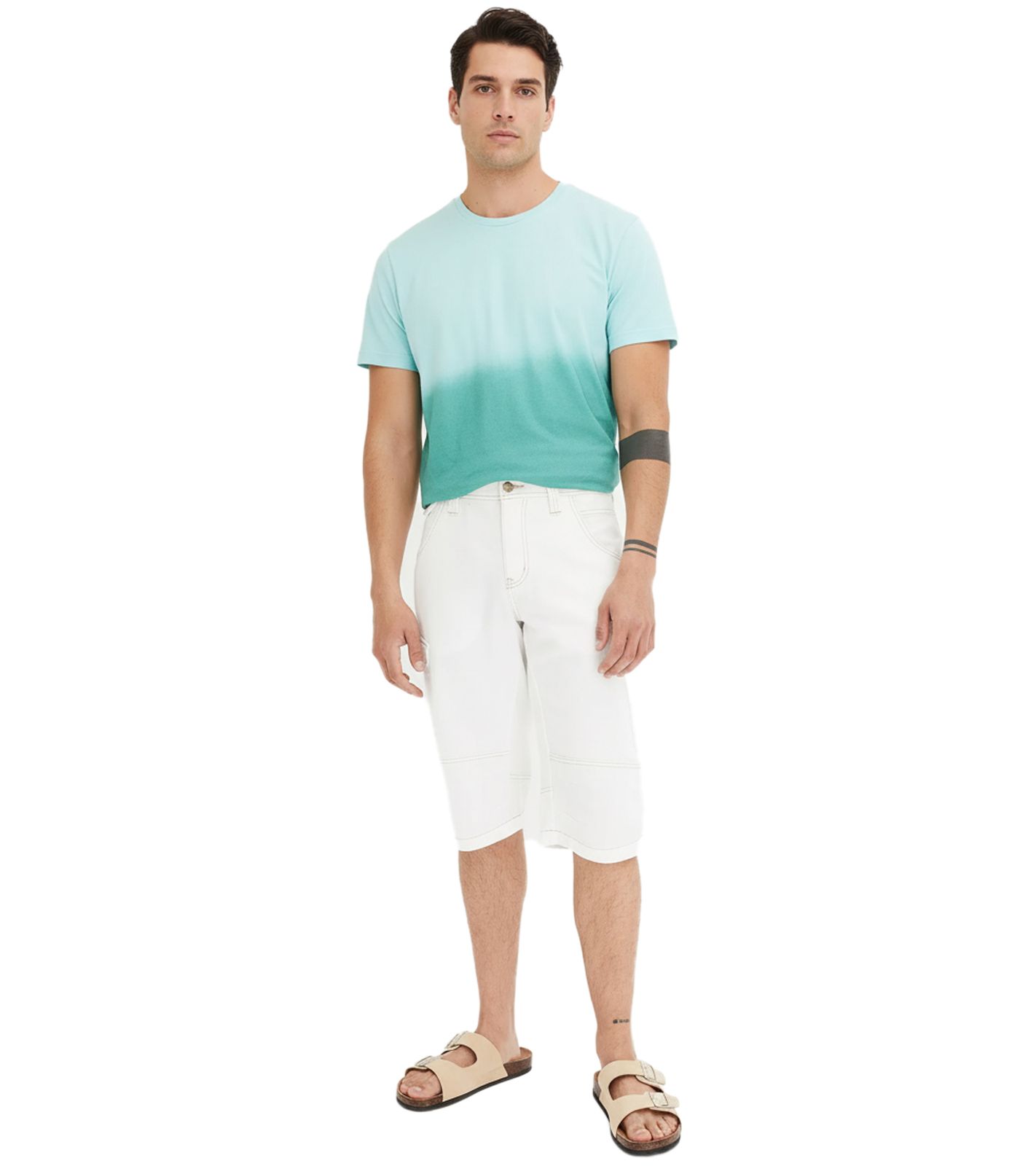 modische Herren Denim-Bermudashorts mit Ziernähten Baumwoll-Hose 928796 Weiß