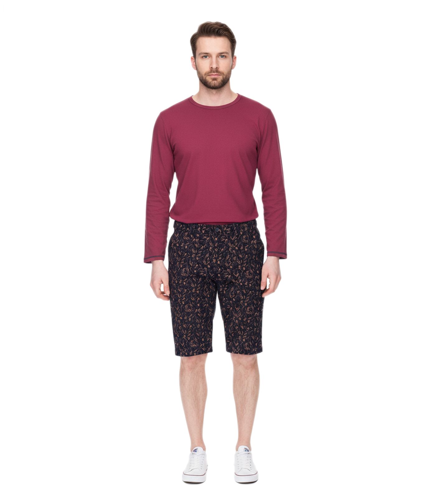 modische Herren Stretch Bermuda Chino-Shorts Slim-Fit florale Baumwoll-Bermuda 913508 Schwarz