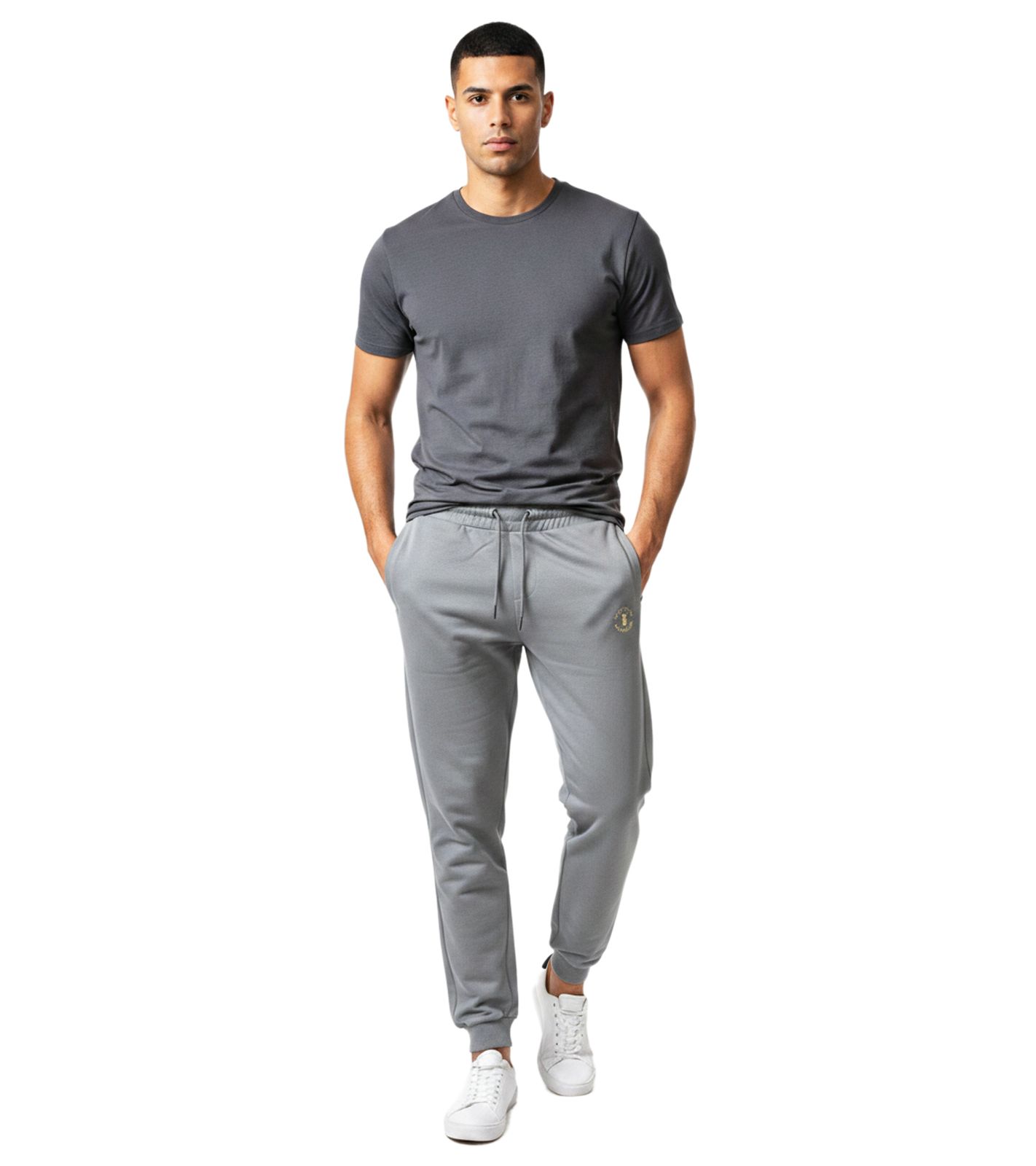 modische ON THAT ASS Leo Herren Jogging-Hose Baumwoll-Sweat-Hose mit Logo und Taschen Jogger Hellgrau