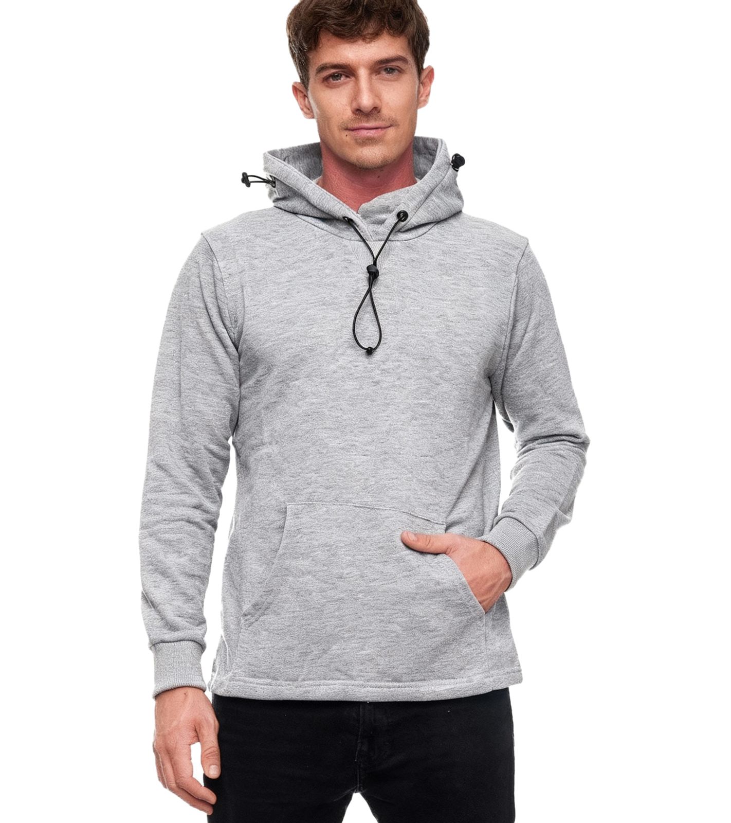 Modischer Kapuzen-Sweater für Herren mit intregrierter Mund-Nasen-Bedeckung Hoodie Pullover 19139 Grau Melange