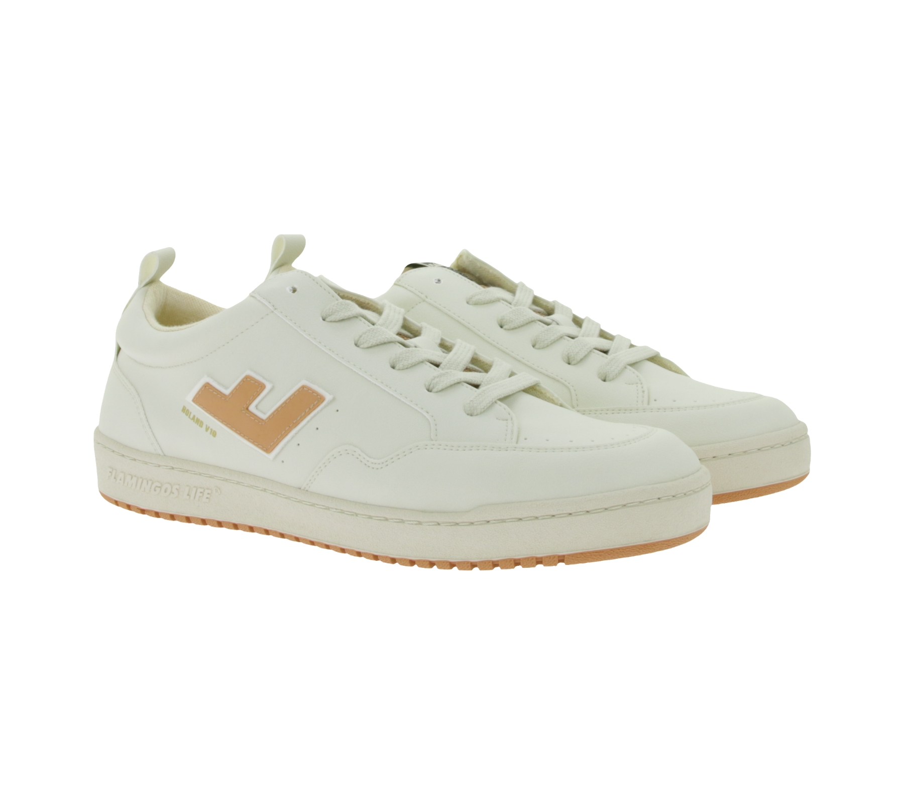 nachhaltige FLAMINGOS LIFE Roland V10 Damen City-Schuhe vegane Low-Top Sneaker Made in Spanien Wollweiß/Teracotta