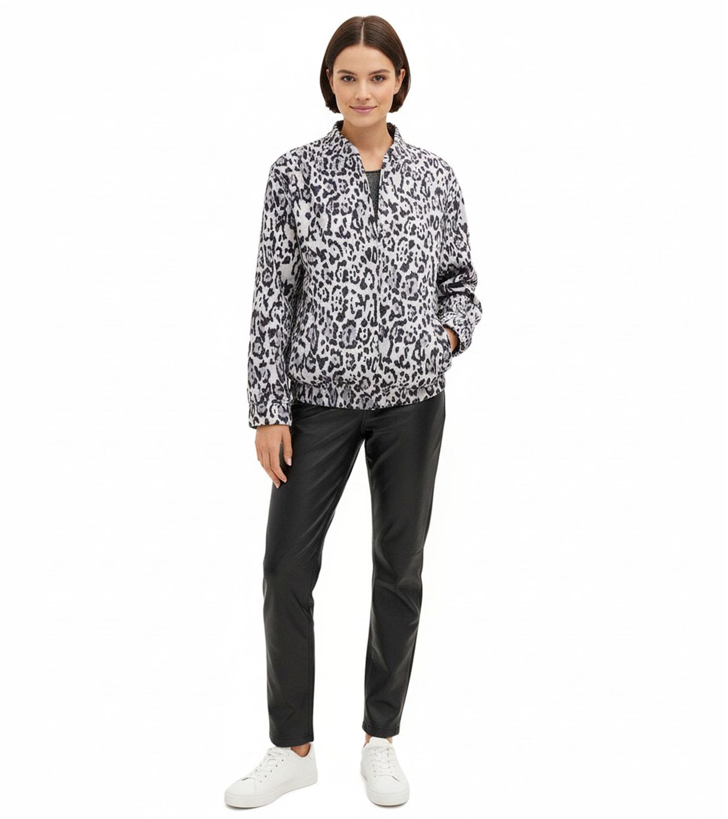nachhaltiger Damen Blouson im Leo-Print Übergangs-Jacke Herbst-Jacke kuschelige Sommer-Jacke 909753 Beige