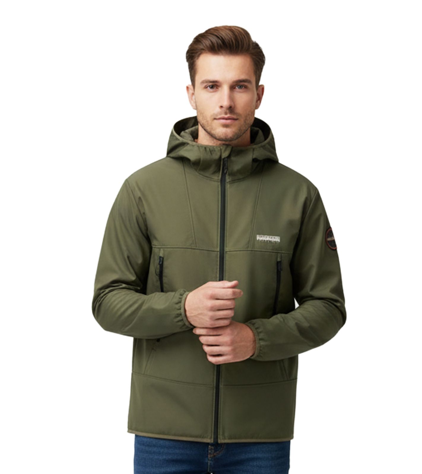 NAPAPIJRI A-Biois atmungsaktive Softshell-Jacke Herren Übergangs-Jacke mit Kapuze NP0A88TNG0A1 Khaki-Grün