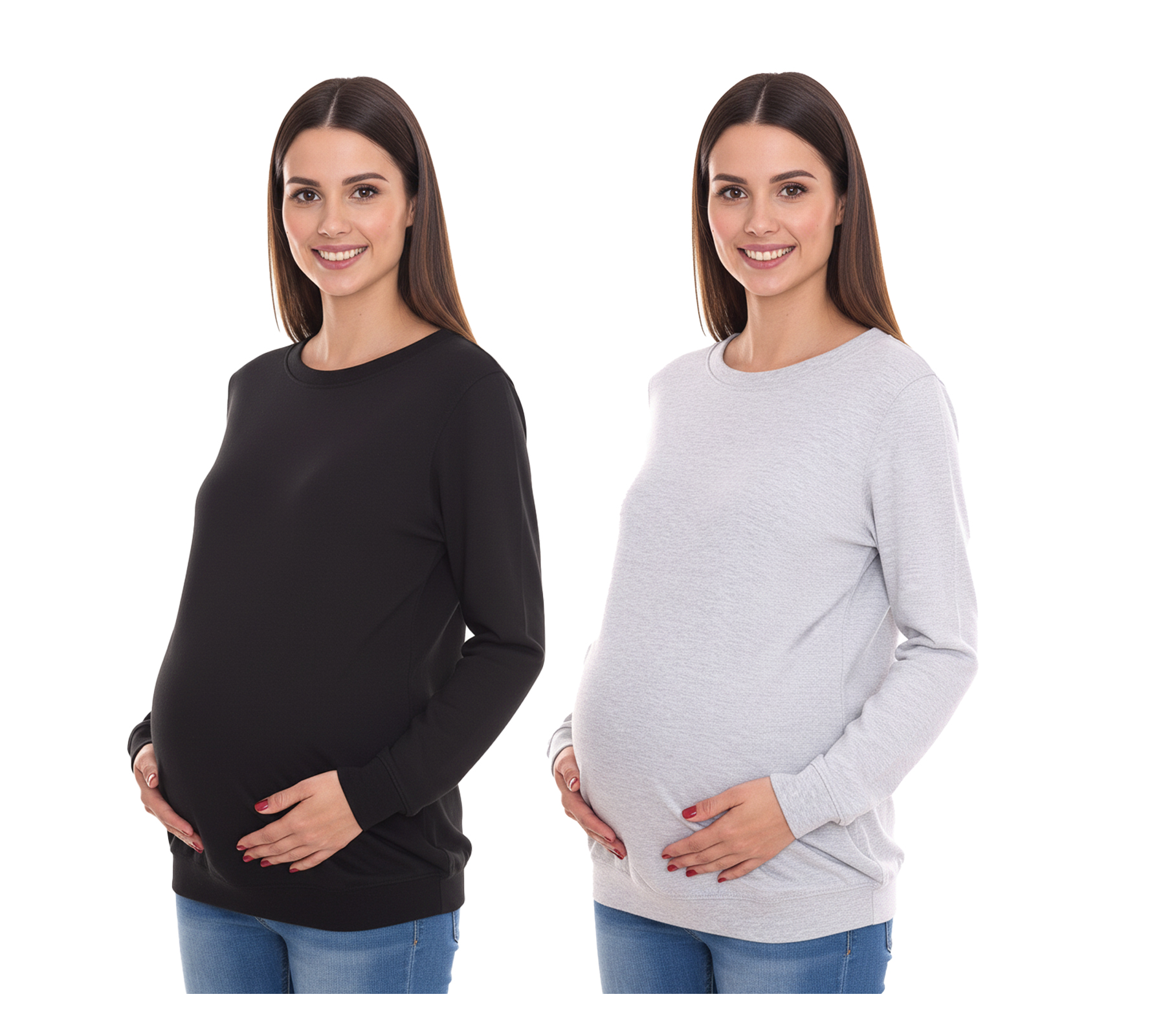 neun 9 monate Damen schlichtes Schwangerschafts-Shirt Umstands-Mode Grau oder Schwarz