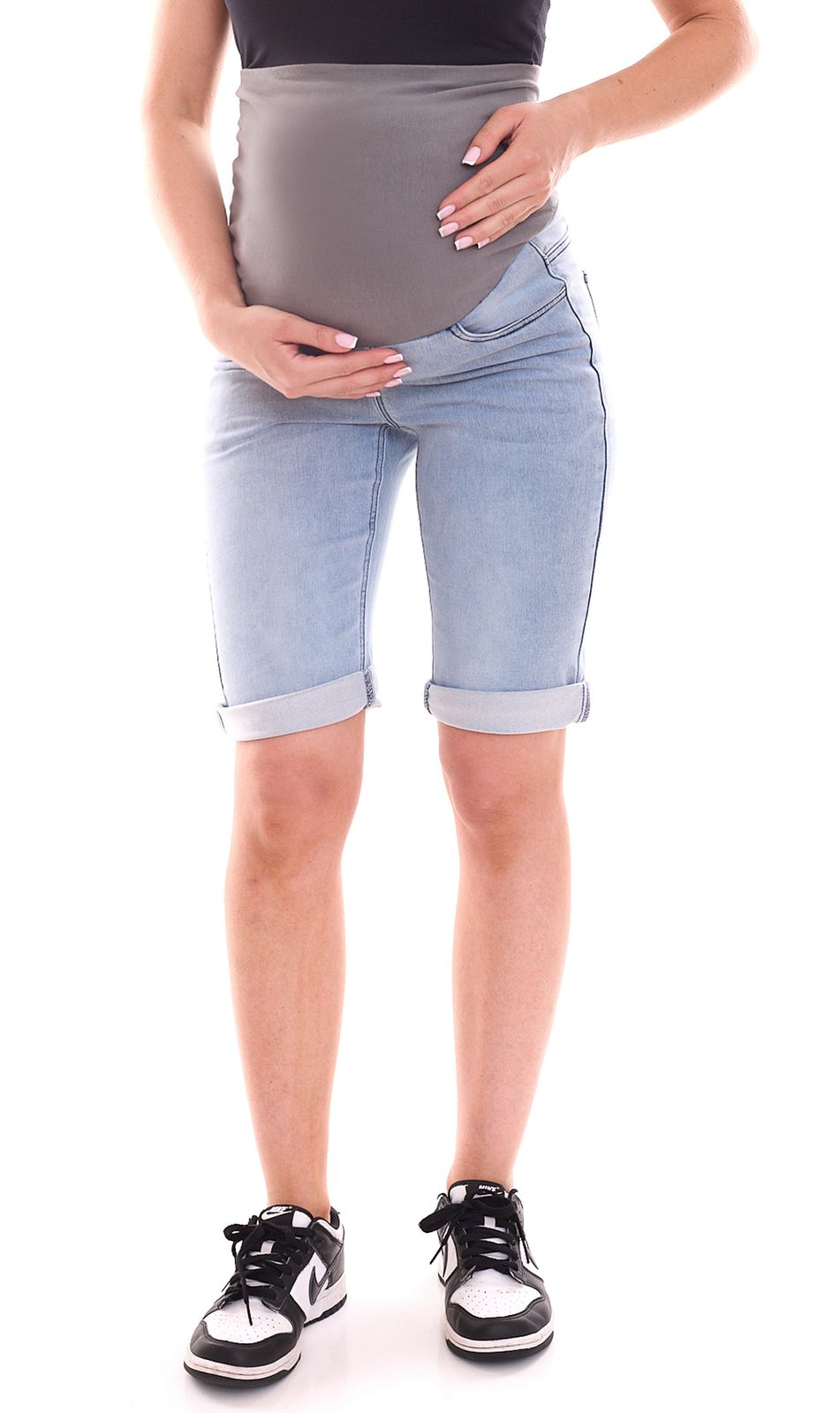 neun 9 monate Damen Umstands-Shorts bequeme Schwangerschafts-Shorts kurze Sommer-Hose 75347701 Blau/Grau