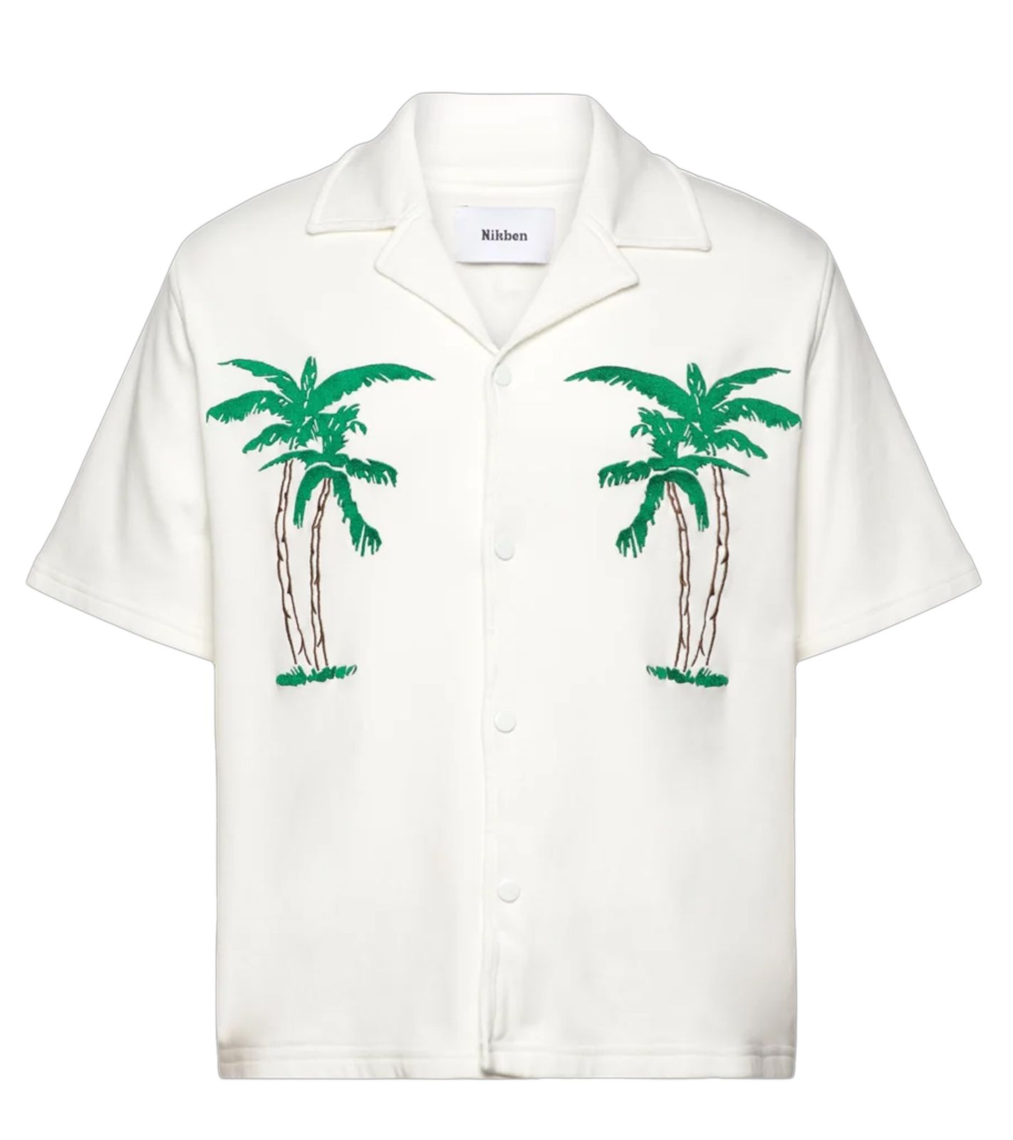 Nikben Long Beach Shirt Herren Viskose-Hemd Kurzarm-Hemd mit Palmen-Print Loose Fit 6371 Weiß