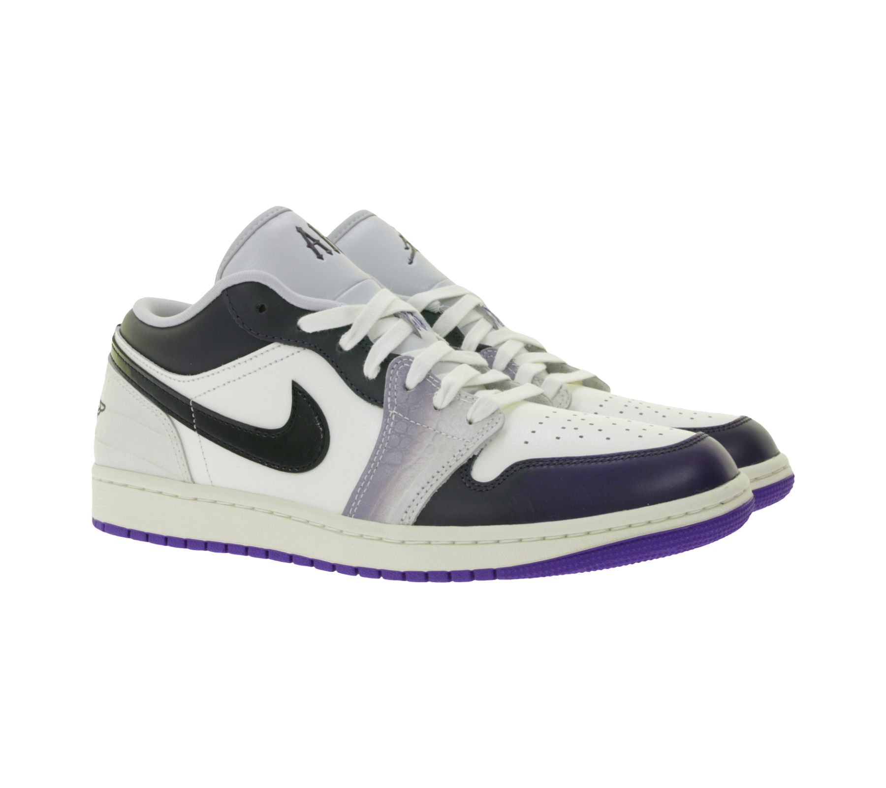 NIKE Air Jordan 1 Low Damen Sneaker Echtleder Turnschuhe Basketball Sneaker HF5759-101 Schwarz/Weiß/Lila/Grau