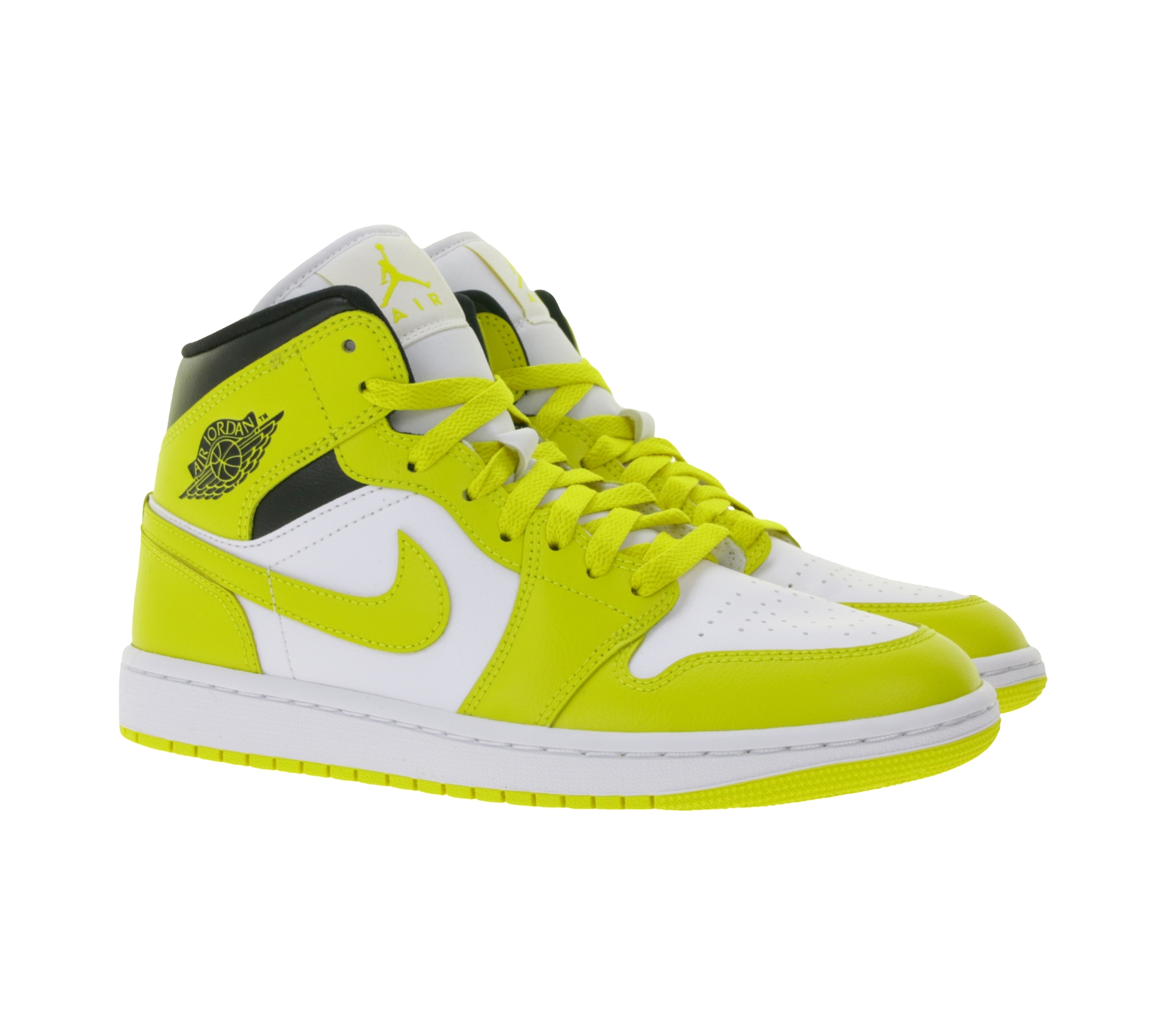 NIKE Air Jordan 1 Mid Damen Sneaker Echtleder Turnschuhe Mid-Top Sneaker BQ6472-170 Weiß/Gelb/Schwarz