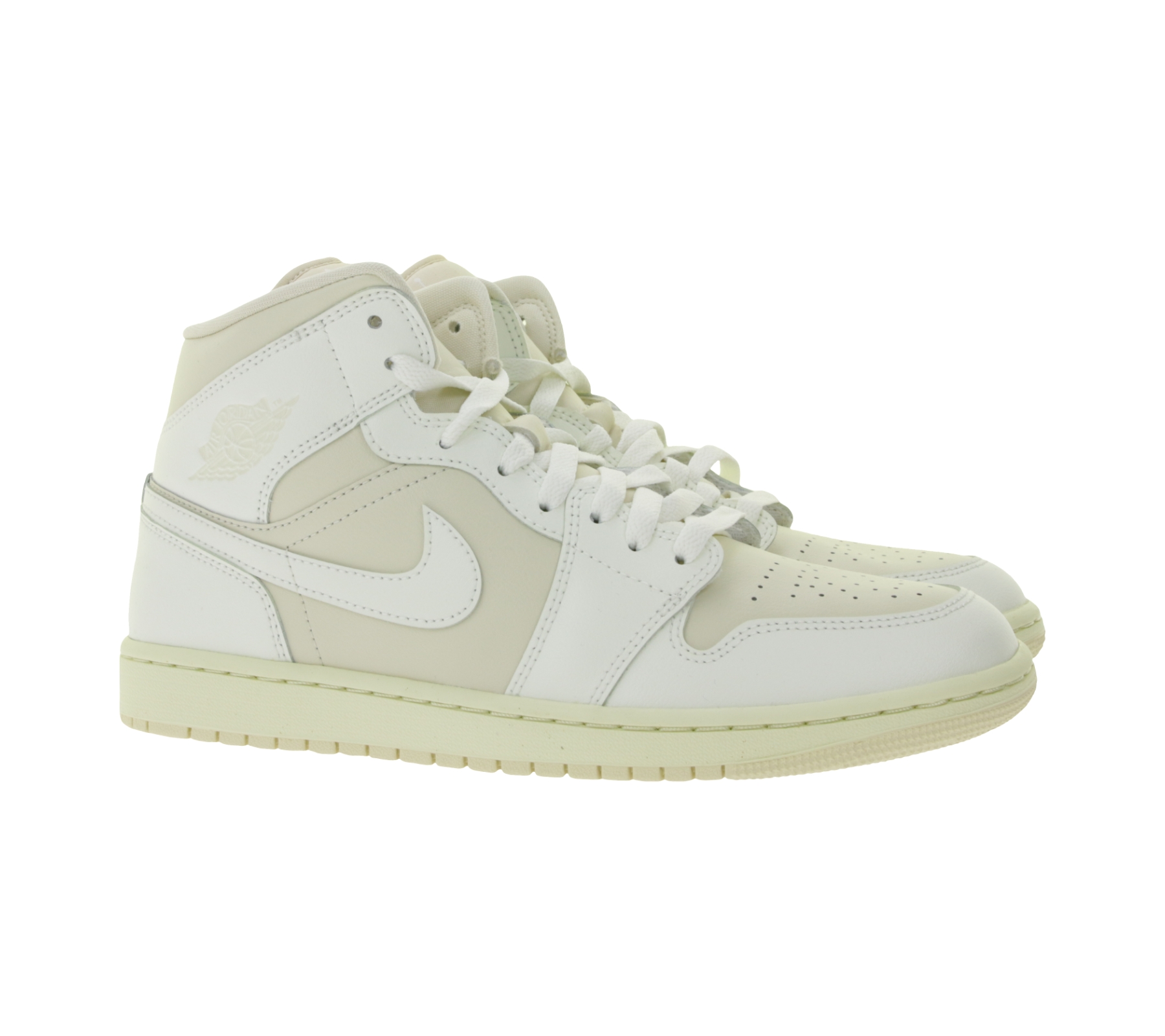 NIKE Air Jordan 1 Mid Damen Sneaker Echtleder Turnschuhe Mid-Top Sneaker BQ6472-201 Weiß/Hellbraun/Beige