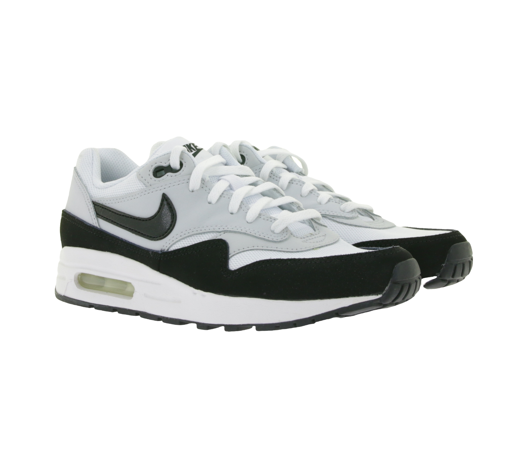 NIKE Air Max 1 Kinder Sneaker Mädchen und Jungen Echtleder Turnschuhe Low-Top Sneaker DZ3307-106 Weiß/Schwarz
