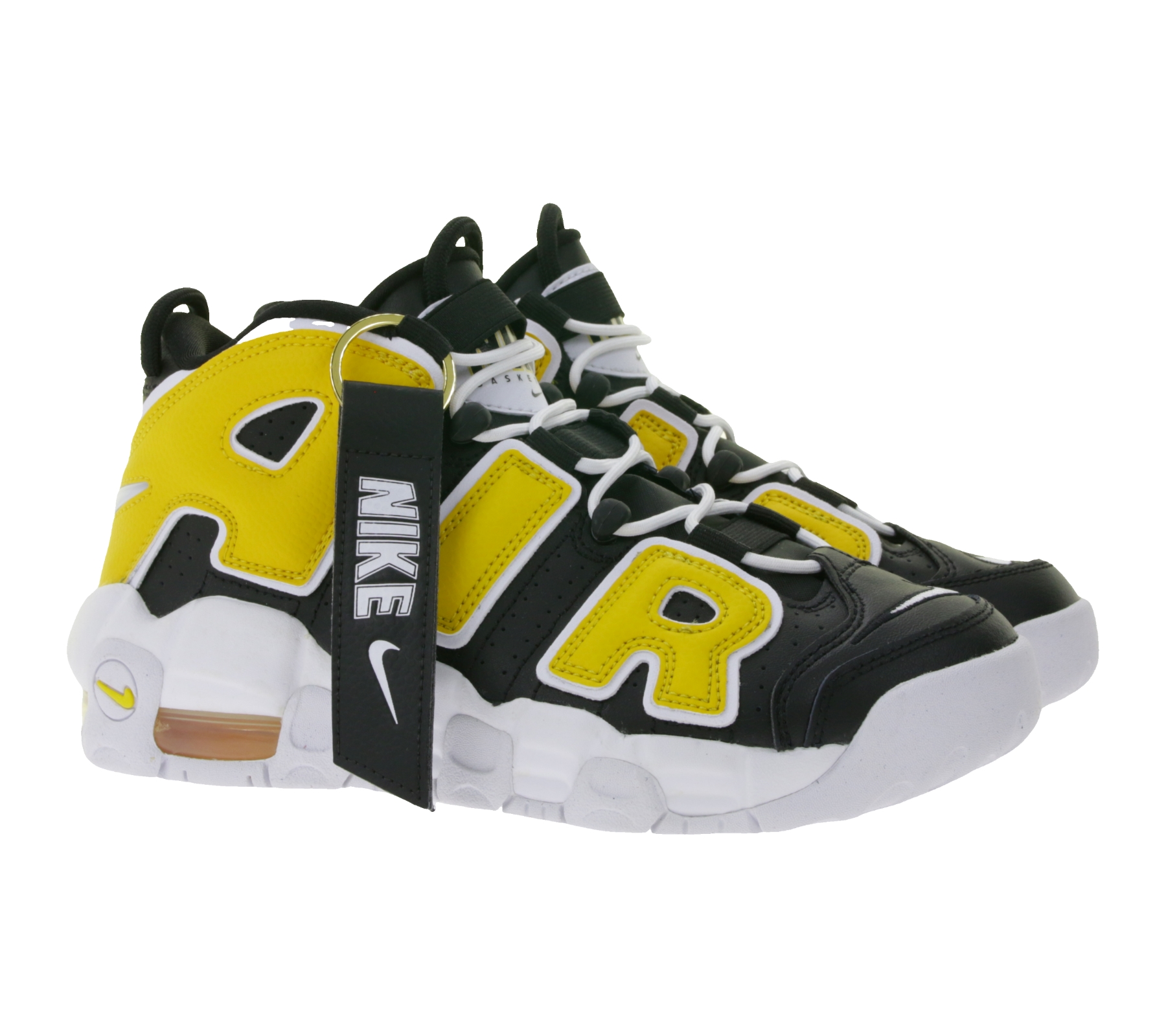 NIKE Air More Uptempo Kinder Sneaker Echtleder Turnschuhe Teenager-Sneaker Basketball-Schuhe FN0262 001 Schwarz/Gelb