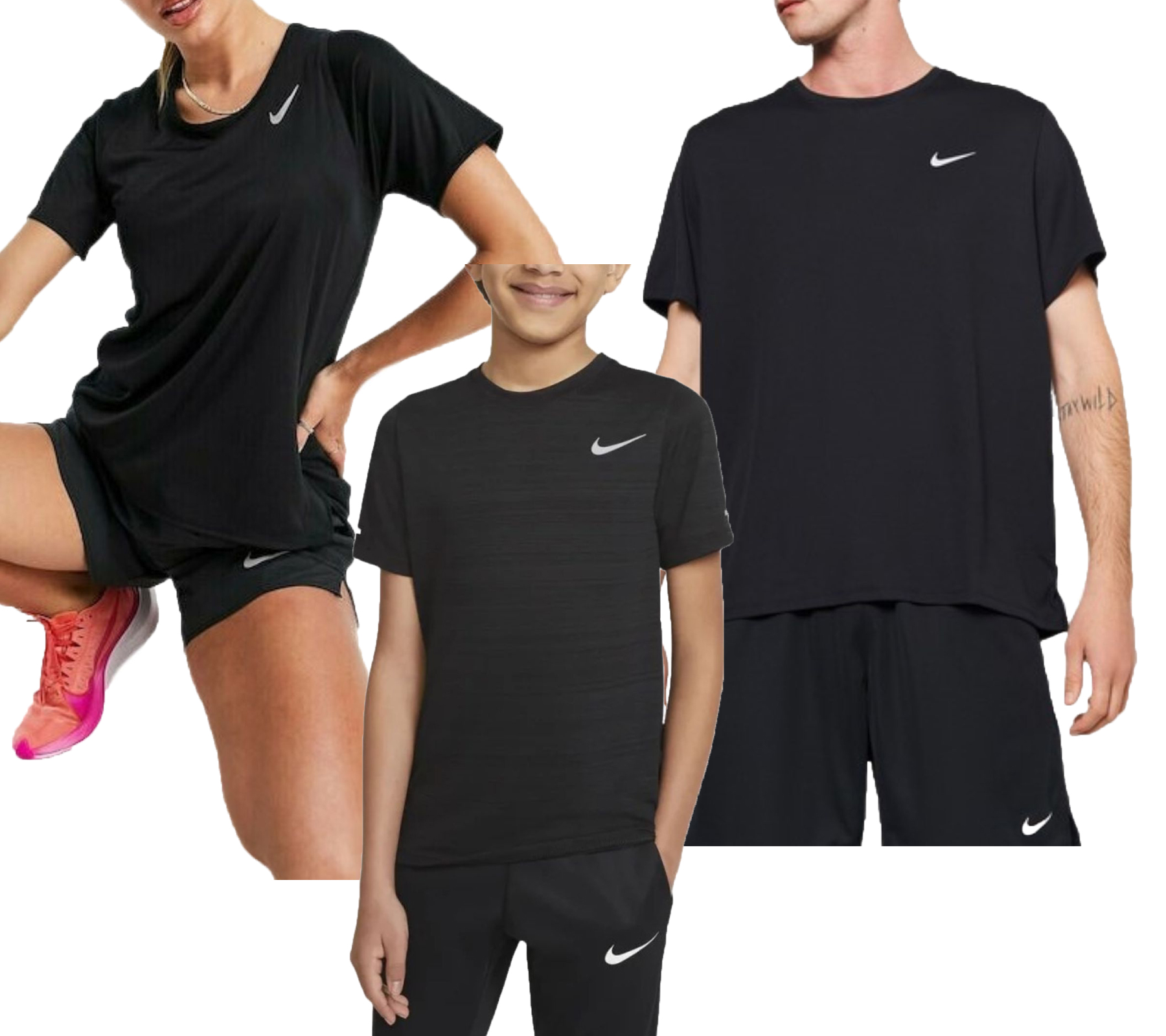 NIKE Dri-FIT Race für Damen Dri-FIT UV Miler für Herren Dri-FIT Miler für Kinder T-Shirt Fitness-Shirt Sport-Shirt Schwarz
