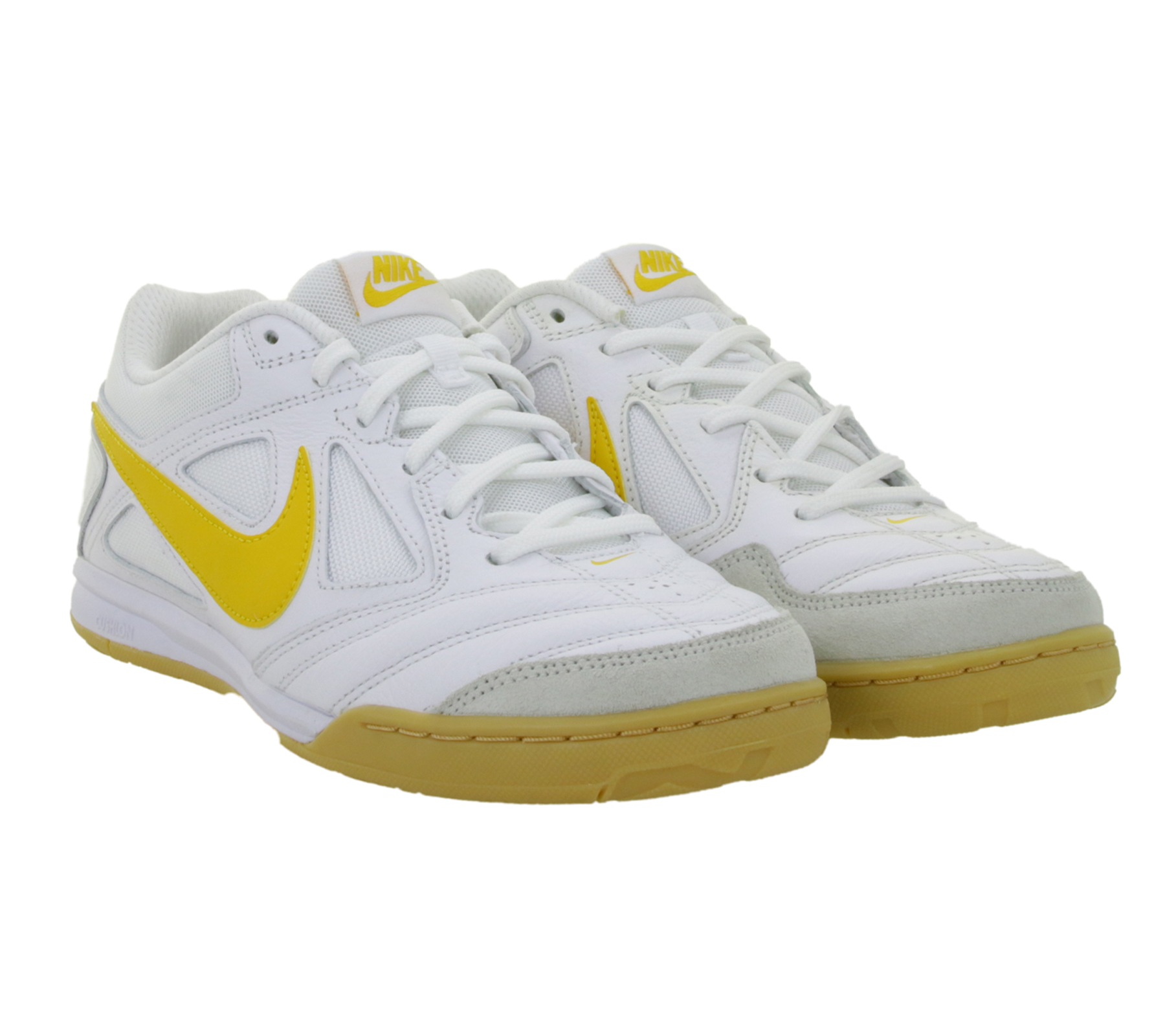 NIKE Gato Herren Low-Top-Sneaker Damen Retro Turnschuhe mit Echtleder Hallen-Schuhe HQ6019 101 Weiß/Gelb