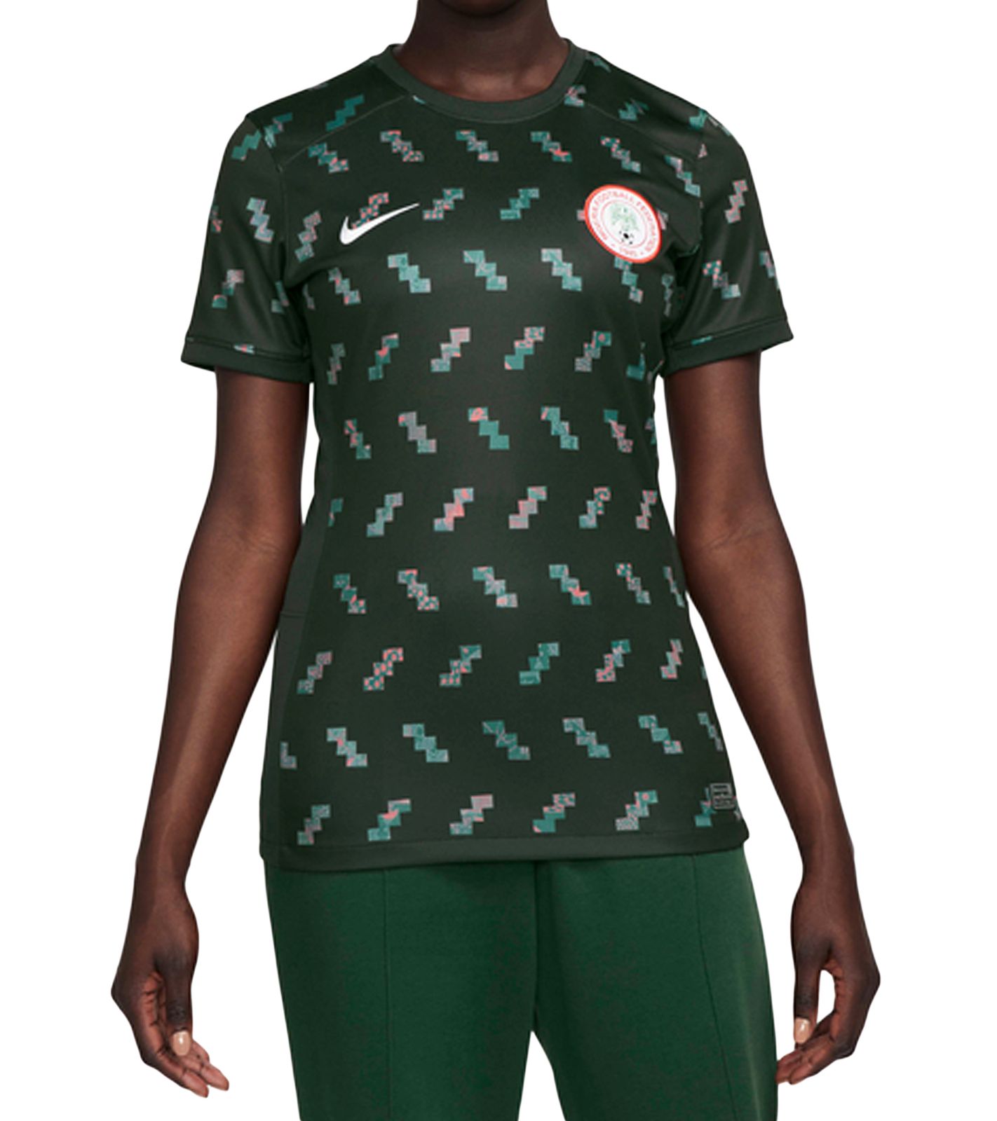 NIKE Nigeria Auswärtstrikot 2023 Damen nachhaltiges Sport-Shirt Trainings-Shirt mit DRI-FIT-Technologie atmungsaktives Fußball-Trikot mit Muster Slim-Fit DX0708-382 Dunkelgrün/Pink/Blau