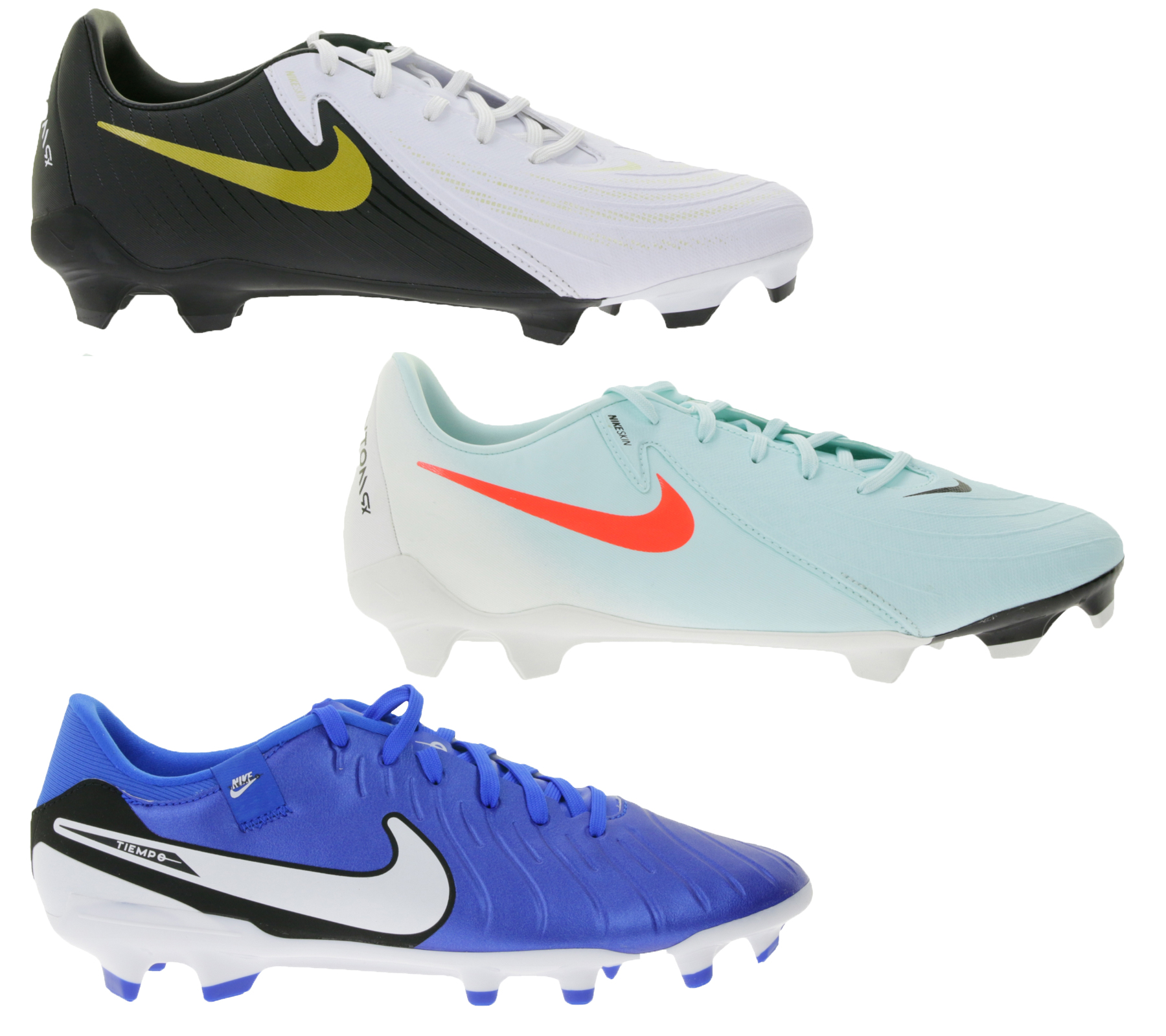 NIKE Phantom Academy FG/MG Fußball-Schuhe mit gedämpfter oder gepolsterter Innensohle Nocken-Schuhe Türkis, Dunkelblau oder Weiß/Schwarz