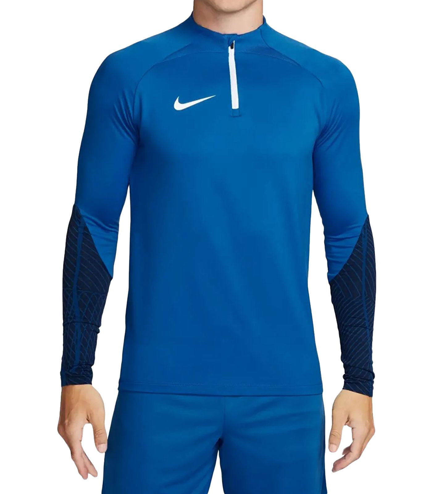 NIKE Strike 23 Drill Herren nachhaltiges Sport-Shirt mit DRI-FIT-Technologie leichtes Trainings-Longsleeve Fußball-Shirt mit geometrischem Muster DR2294-463 Blau/Schwarz
