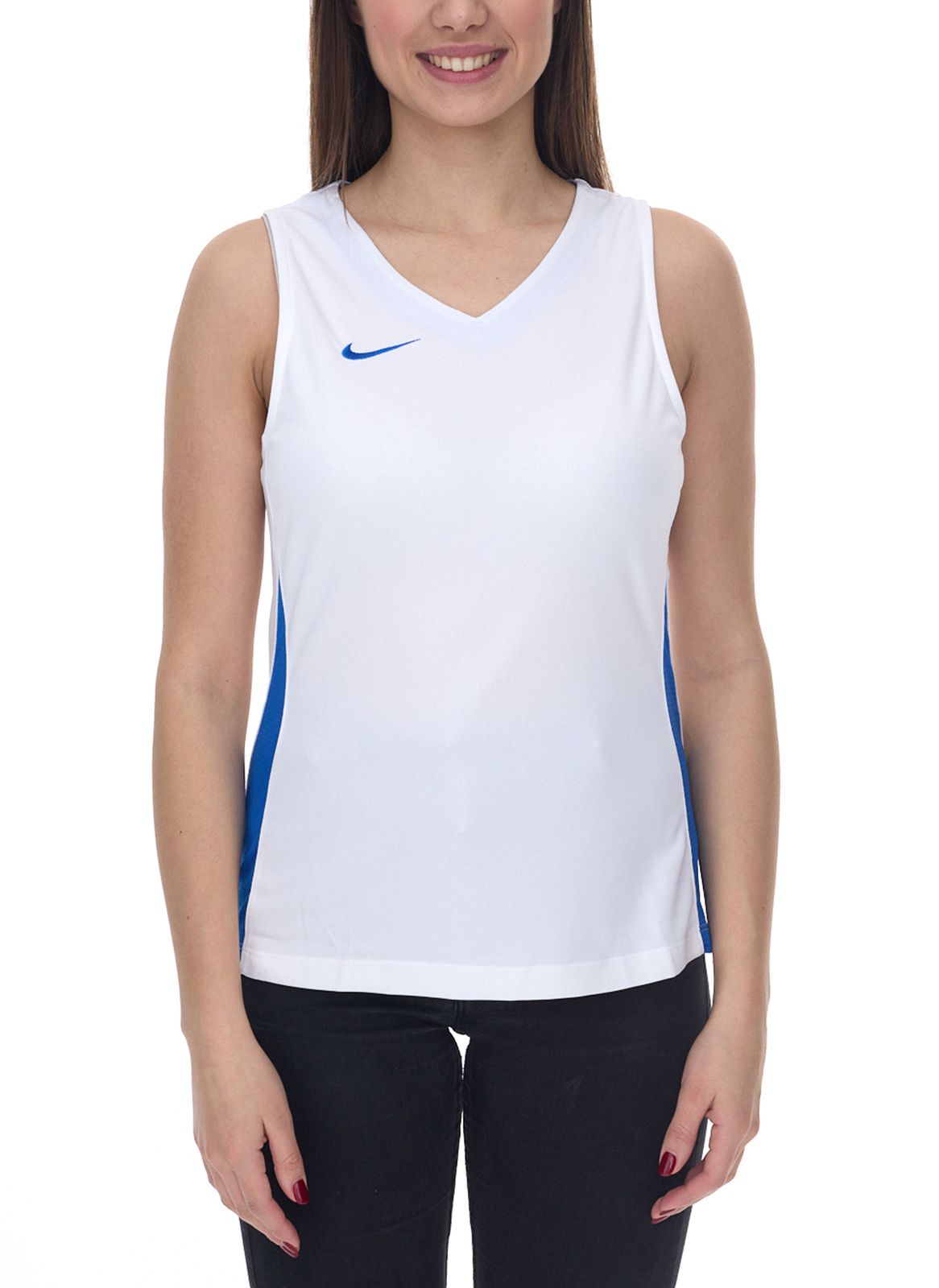 NIKE Team Fitness Damen Tank-Top mit DryFit Sport-Shirt Trainings-Shirt NT0211-102 Weiß/Blau