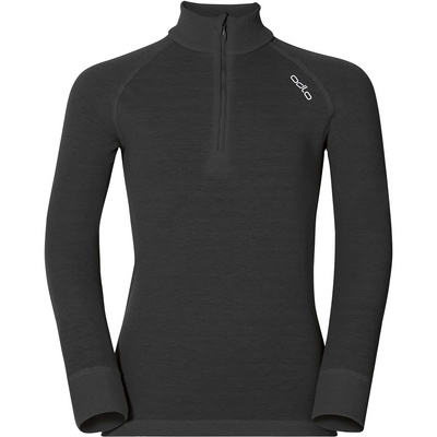 Odlo Kinder Langarm Unterhemden Warm 1/2 Zip Longsleeve Schwarz