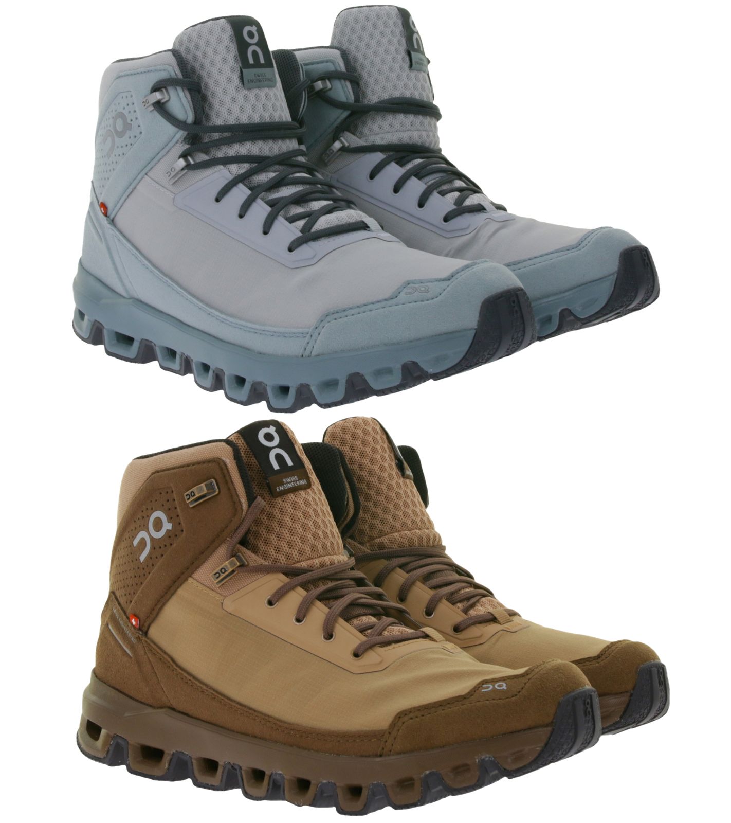 ON Running Cloudridge Damen Wander-Schuhe wasserdichte Trekking-Boots mit CloudTec-Dämpfung Sneaker-Boots in Hellblau oder Braun