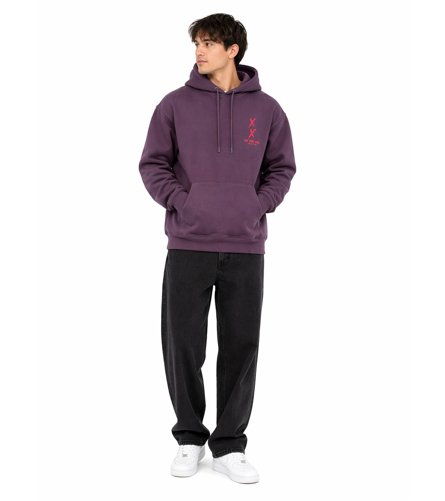ON THAT ASS Steven Hoody Herren Kapuzen-Pullover Baumwoll-Sweater mit Kängurutasche Hoodie Lila