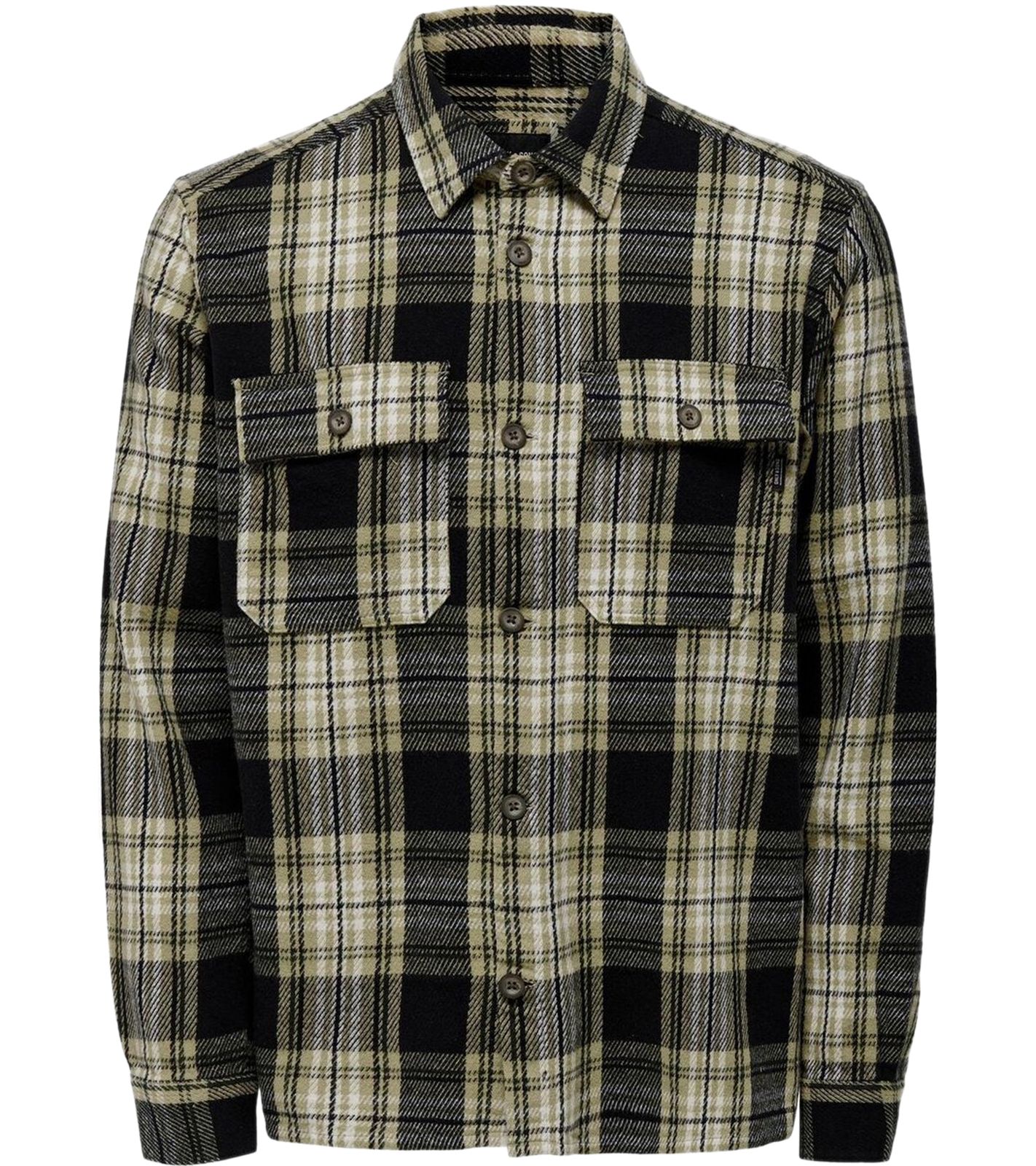 ONLY & SONS ONSSCOTT Herren Flanell-Hemd modisches Baumwoll-Hemd mit Brusttaschen 22019782 Schwarz/Weiß/Braun