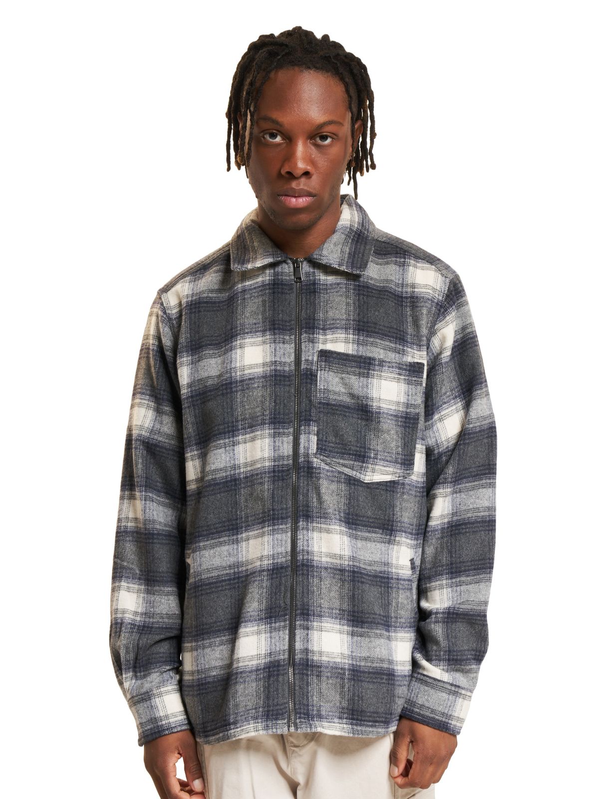 ONLY & SONS Austin Wool Zip Overshirt grau Nadelstreifen/Antikweiß