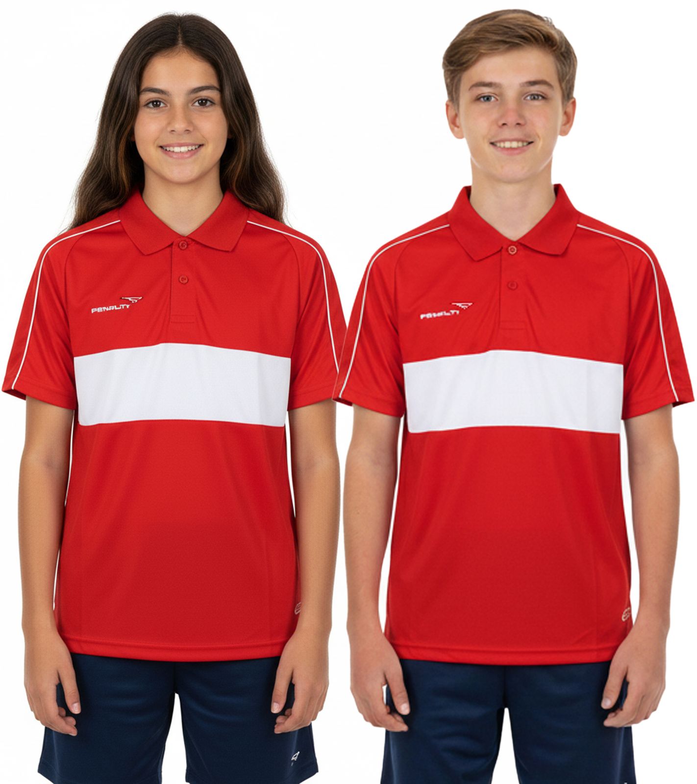 PENALTY Polo Matis Jr Kinder Polo-Hemd aus schnelltrocknendem DRY ON-Material Sport-Shirt 310703-4300 Rot/Weiß